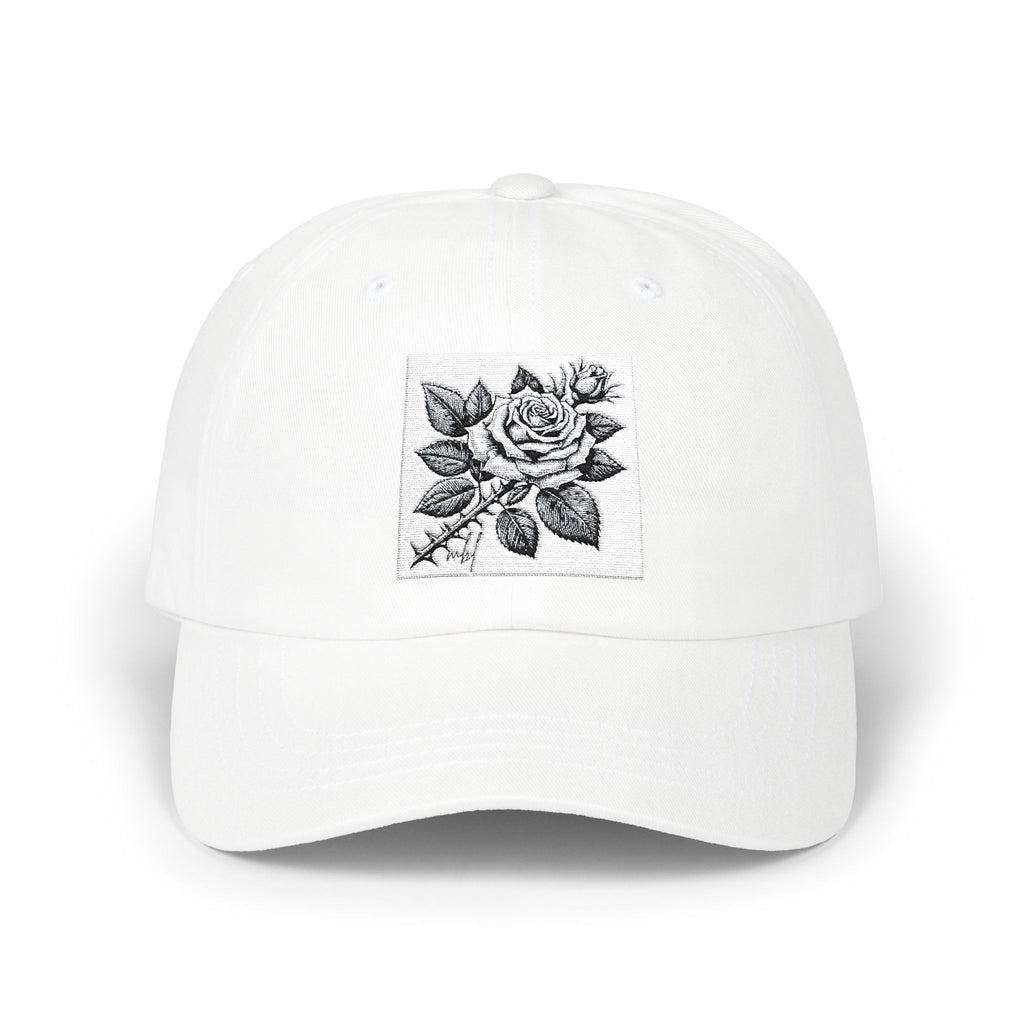 Embroidered Rose Classic Dad Cap - Stylish White Hat for Casual Outings