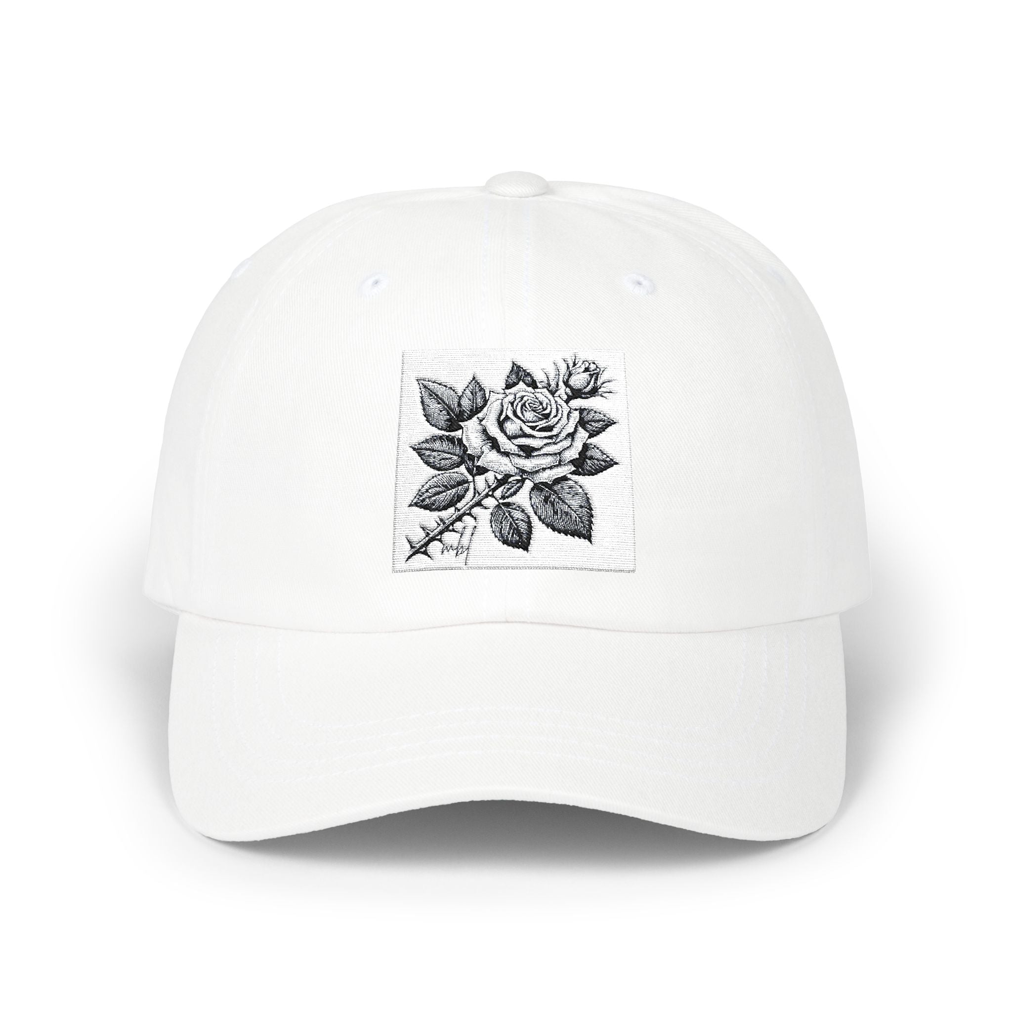 Embroidered Rose Classic Dad Cap - Stylish White Hat for Casual Outings