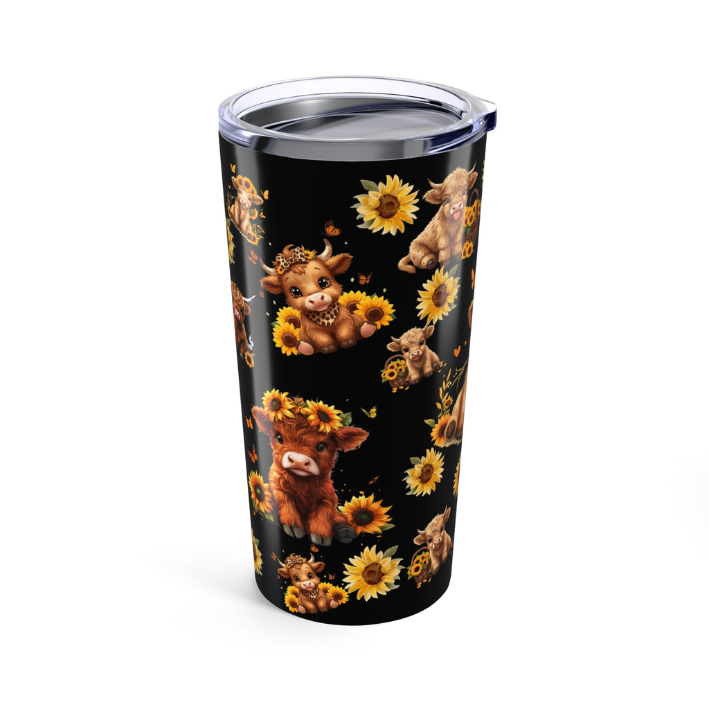 Highland Cow Tumbler Cute Calf Floral Travel Cup 20oz