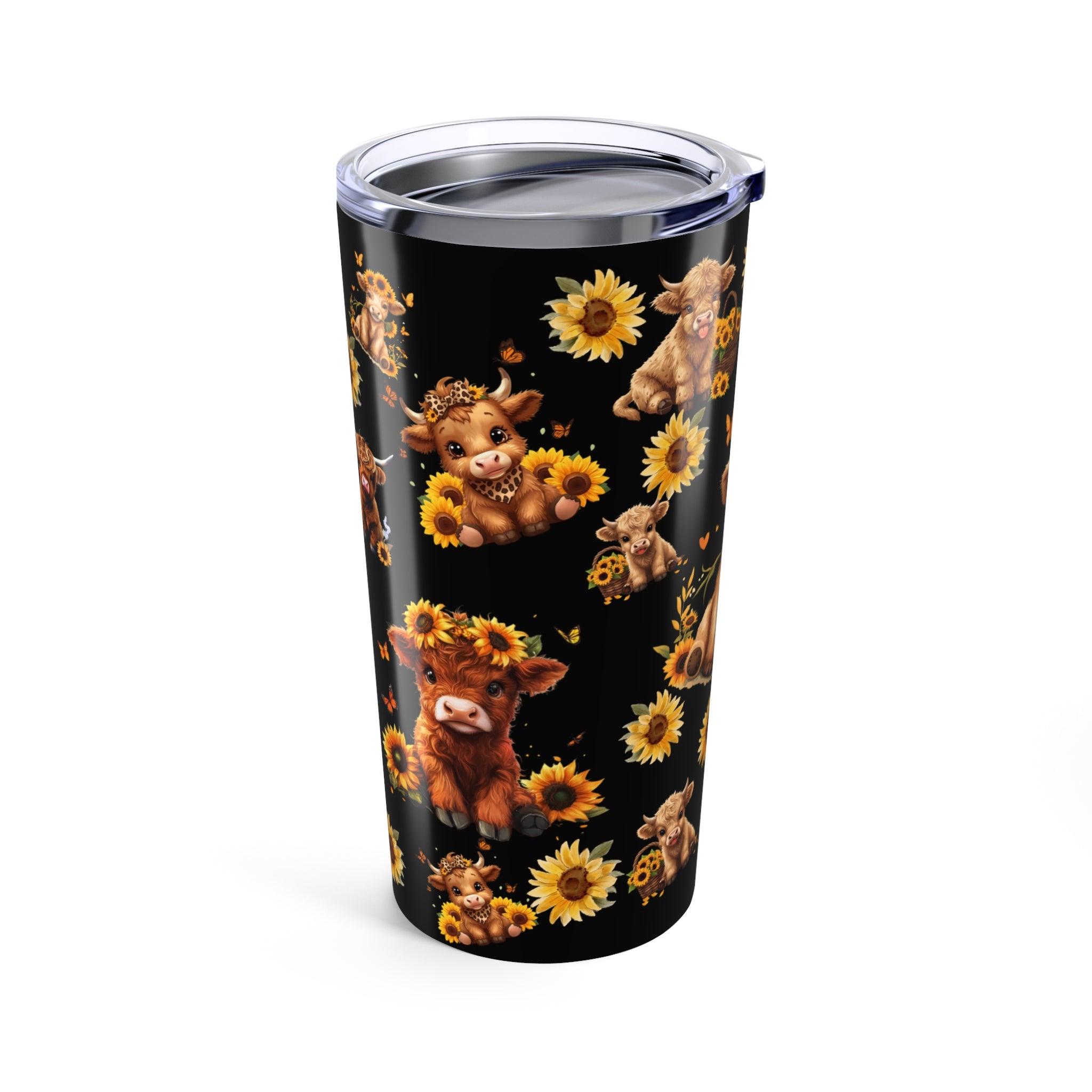Highland Cow Tumbler Cute Calf Floral Travel Cup 20oz