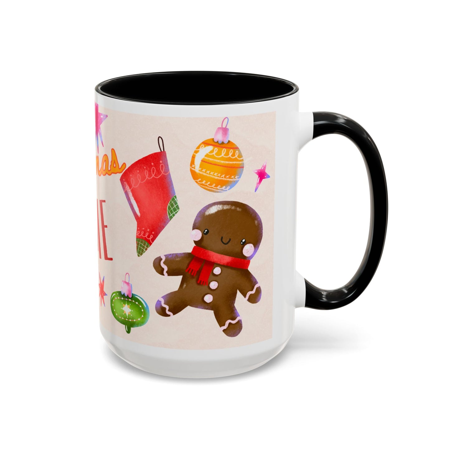 Christmas Time Accent Coffee Mug — Festive Gingerbread & Ornaments Holiday Mug (11/15 oz)