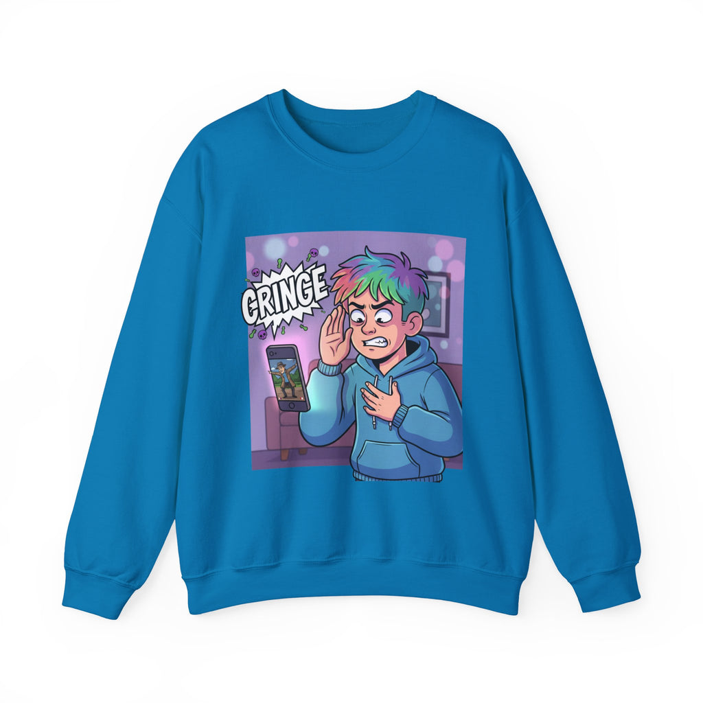 Cringe Reaction Cartoon Boy Sweatshirt | Funny Phone Call Illustration