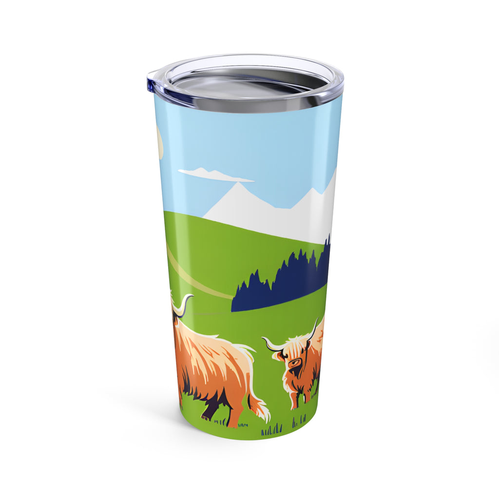 Highland Cow Tumbler Insulated Travel Cup with Scenic Mountain Design  20oz