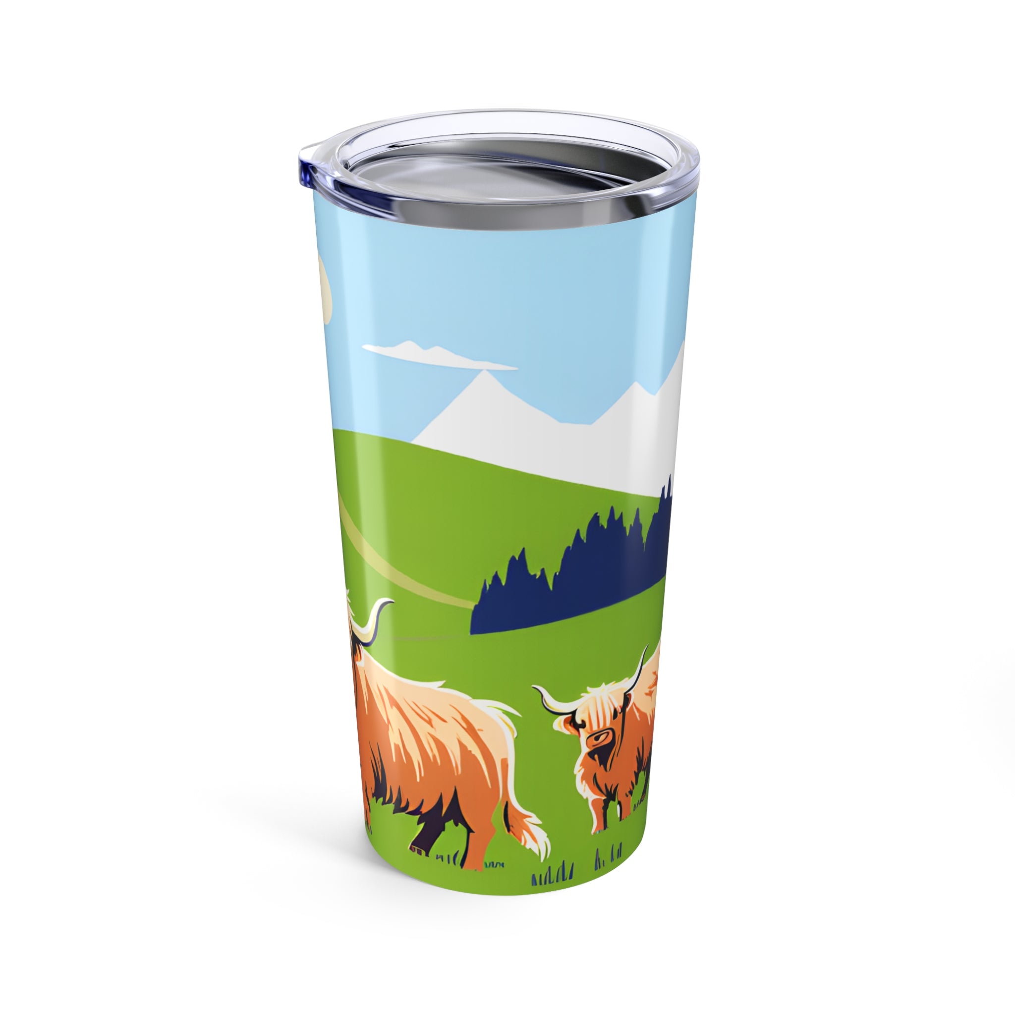 Highland Cow Tumbler Insulated Travel Cup with Scenic Mountain Design  20oz