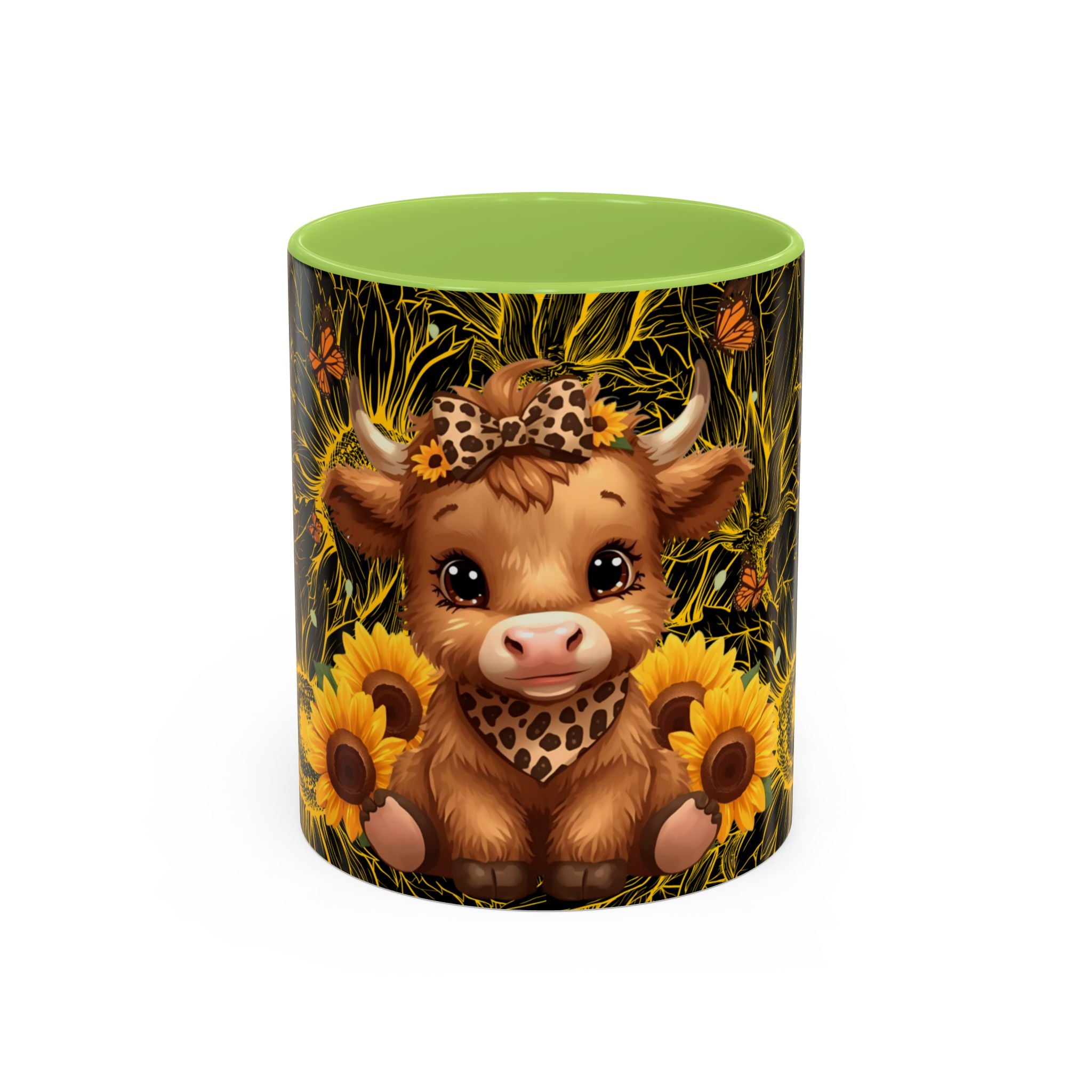 Highland Cow Sunflower Coffee Mug Cute Baby Cow with Sunflowers, Farmhouse Kitchen Gift 11oz and 15oz