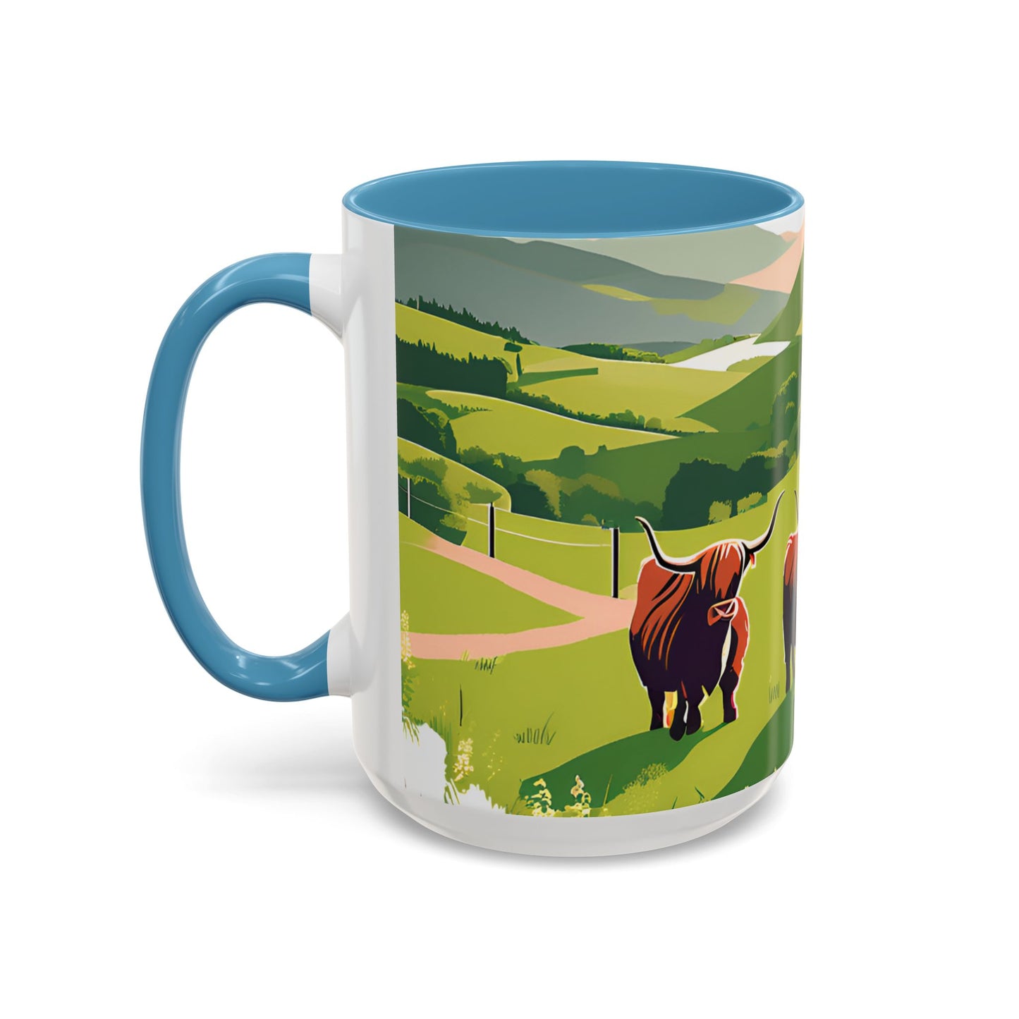 Highland Cow Coffee Mug – Scenic Farm Landscape Accent Mug (11/15oz)