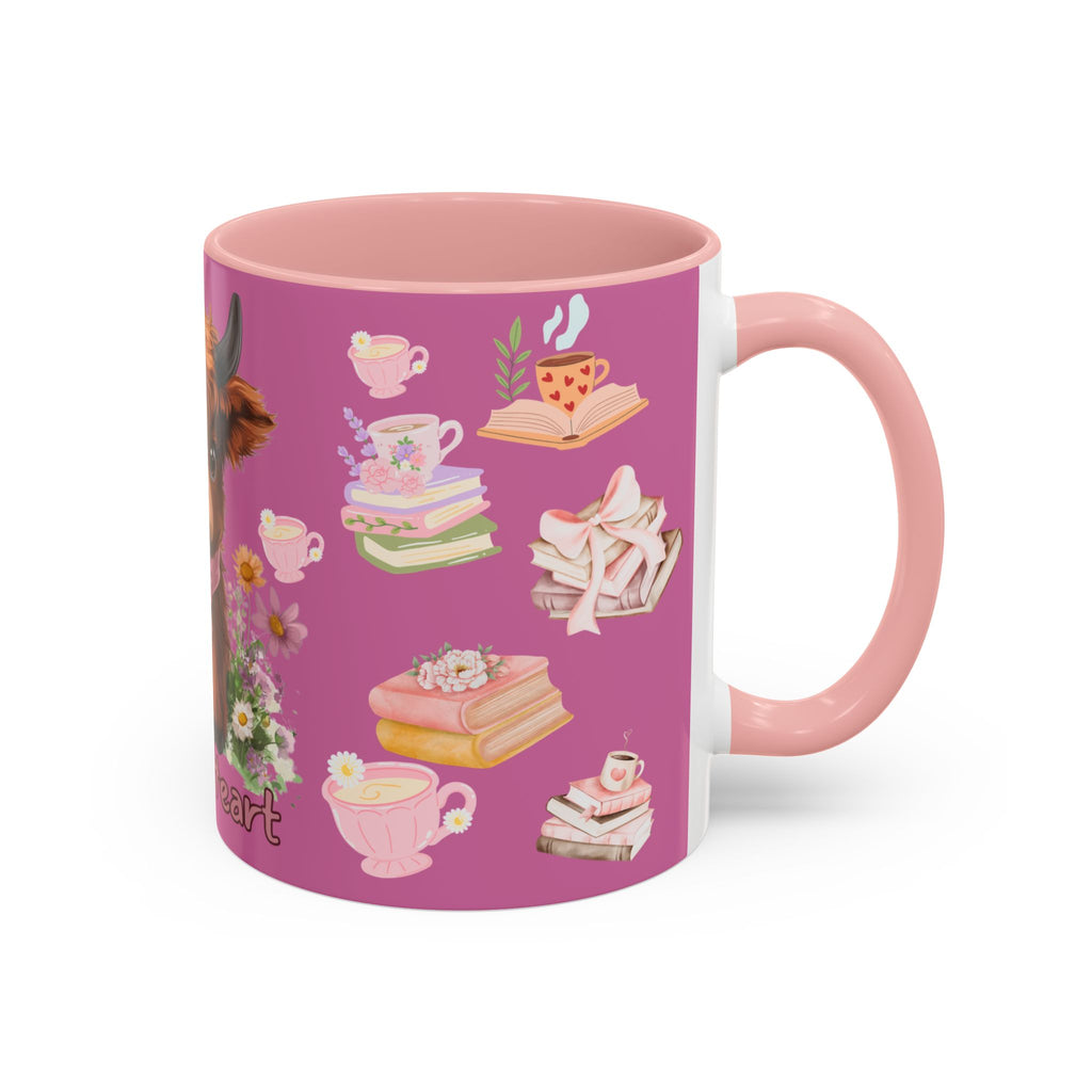 Highland Cow Coffee Mug — Cute Floral Heart Cow Accent Mug (11/15oz)