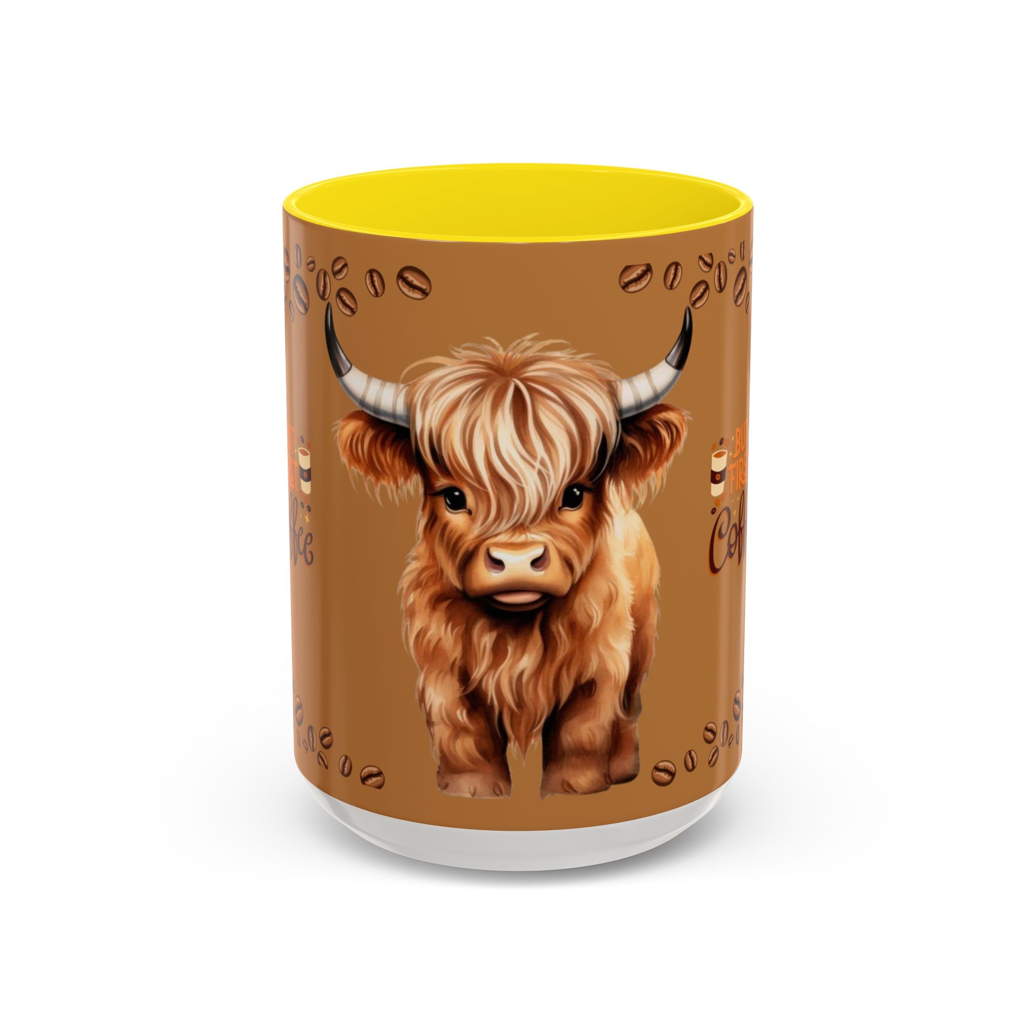 Highland Cow Coffee Mug — 'But First Coffee' Highland Cow Accent Mug (11/15oz)