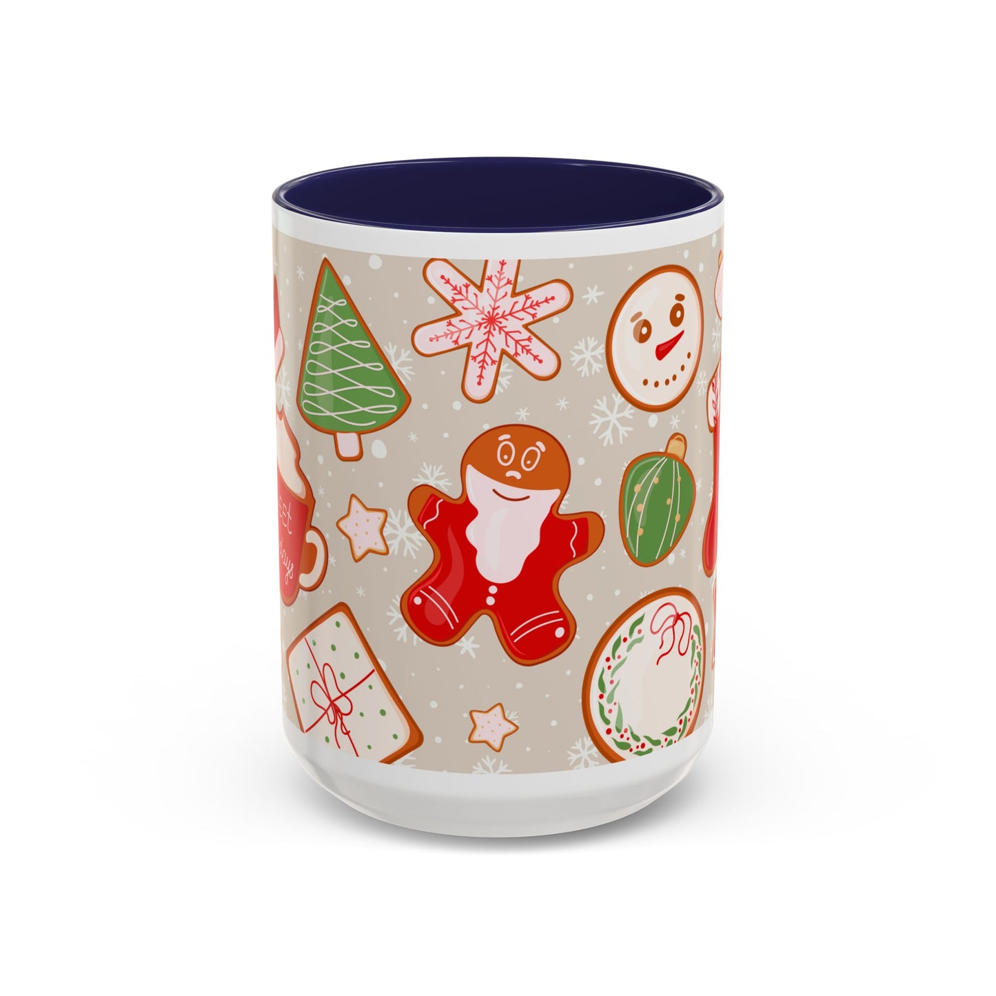 Holiday Cookie Pattern Accent Coffee Mug — Christmas Gingerbread & Ornaments (11/15oz)