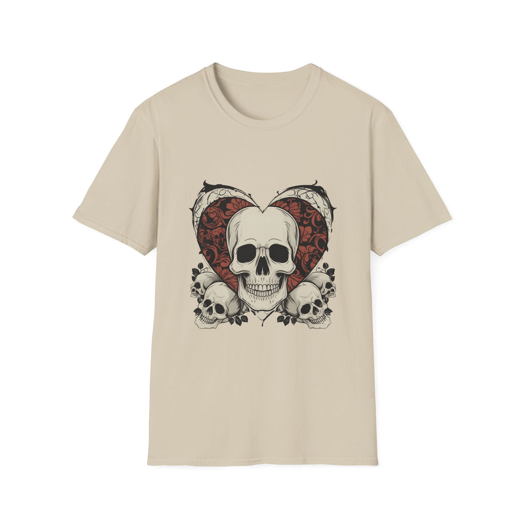 Skull Heart Graphic Tee - Edgy Unisex T-Shirt for Halloween, Gothic Style, Alternative Fashion, Gift for Her/Him