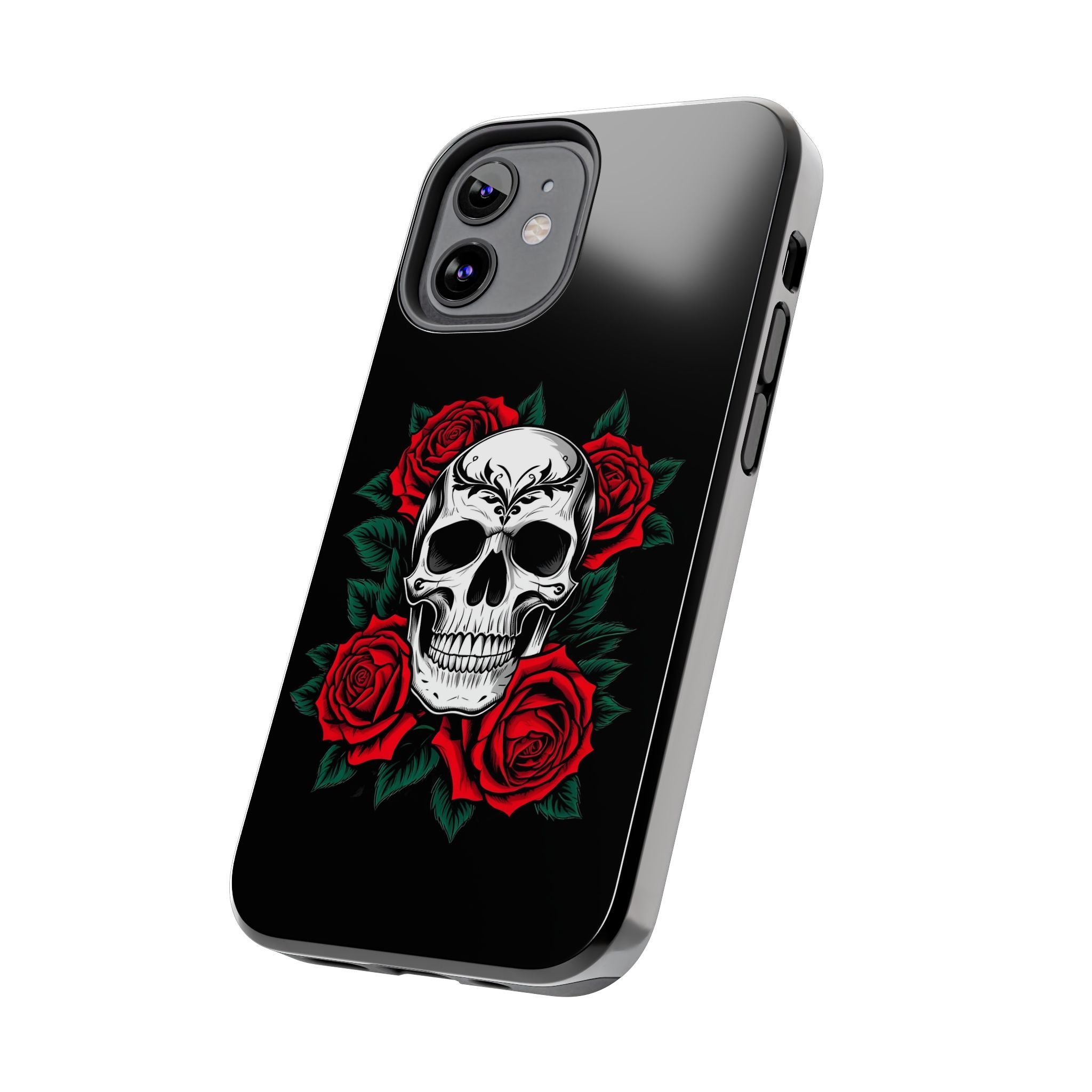 Skull and Roses Tough Phone Case — Durable Protective iPhone Cover with Vibrant Wing Design