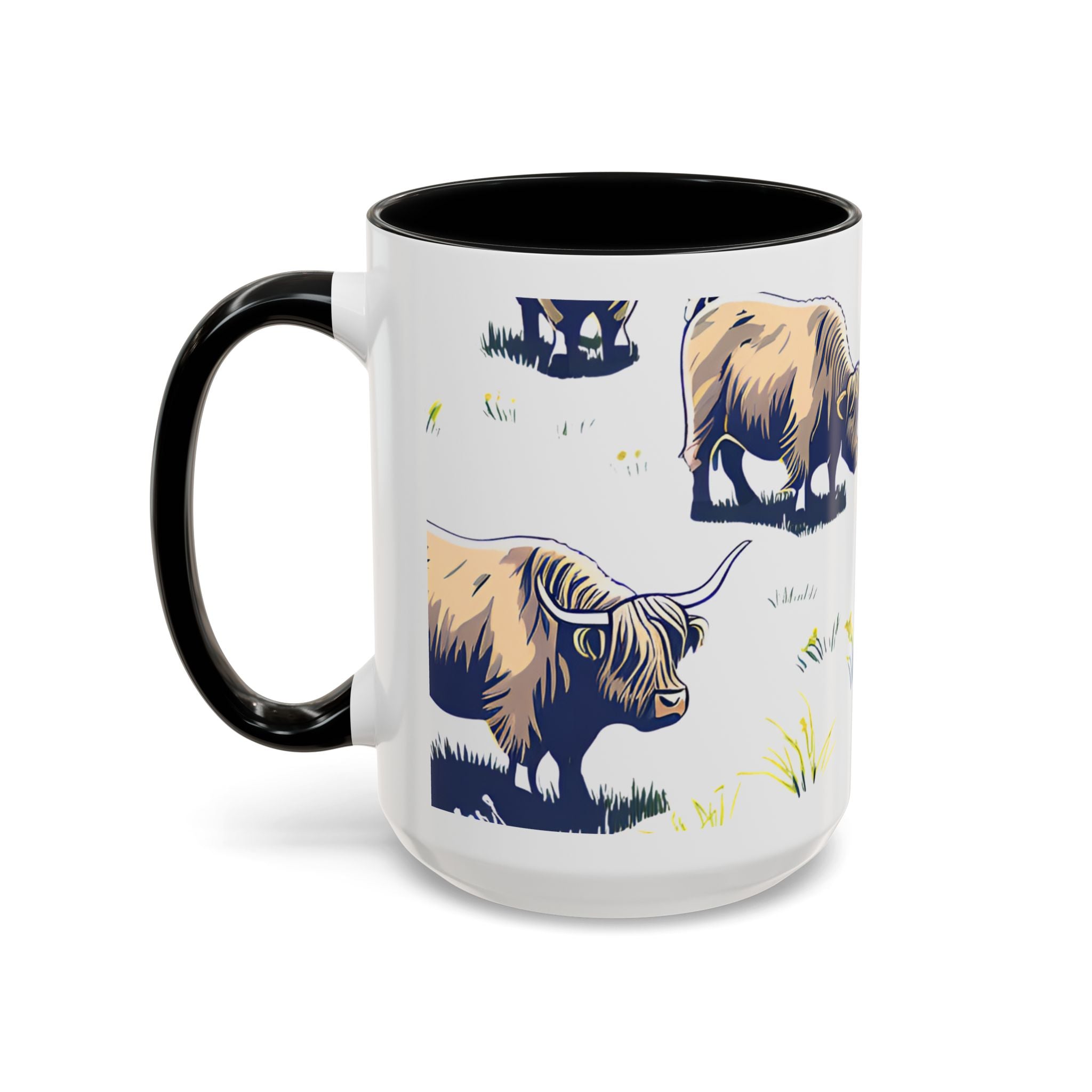 Highland Cow Accent Coffee Mug – Cute Scottish Cattle Pattern, 11/15oz