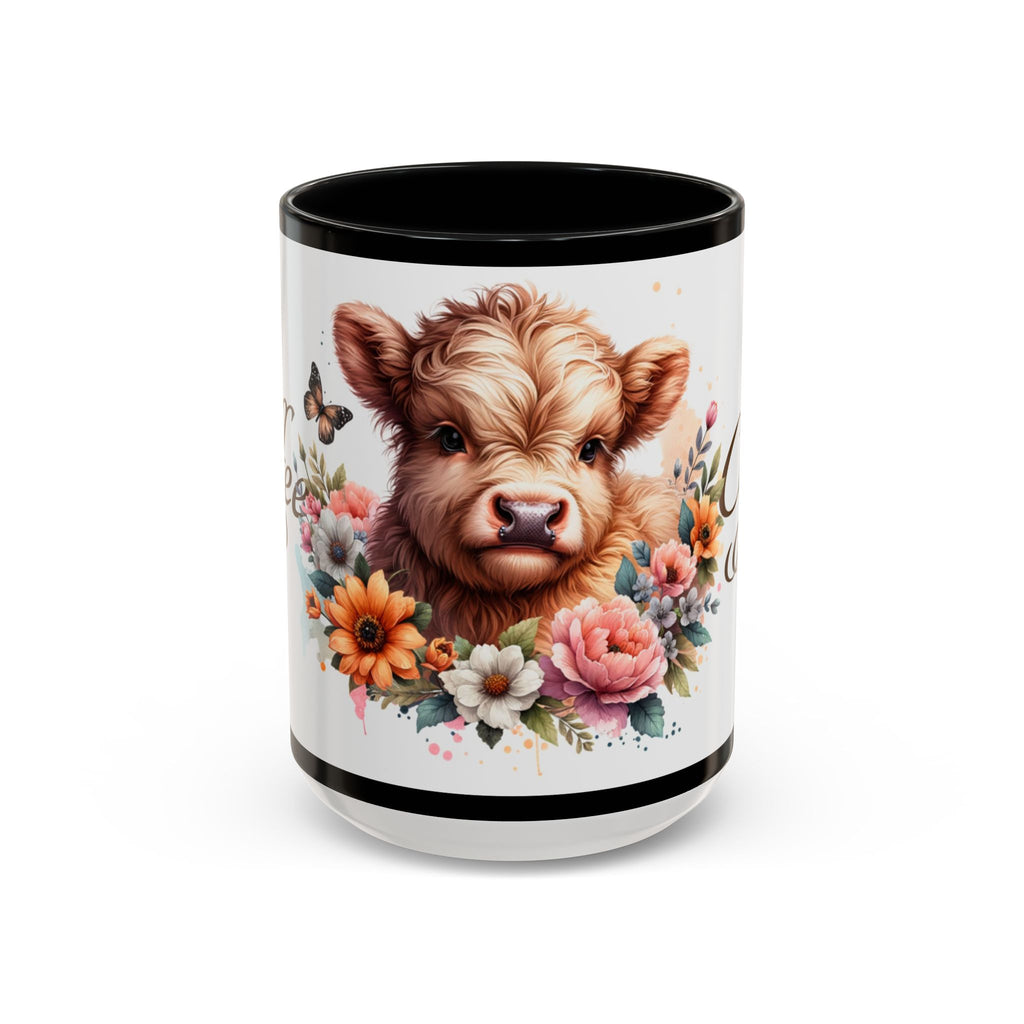 Cute Highland Cow Coffee Mug — Floral 'Coffee' Accent Mug (11/15oz)