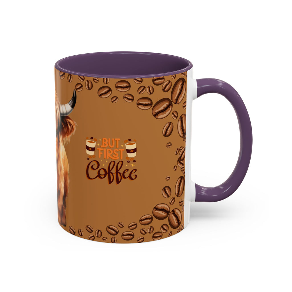 Highland Cow Coffee Mug — 'But First Coffee' Highland Cow Accent Mug (11/15oz)