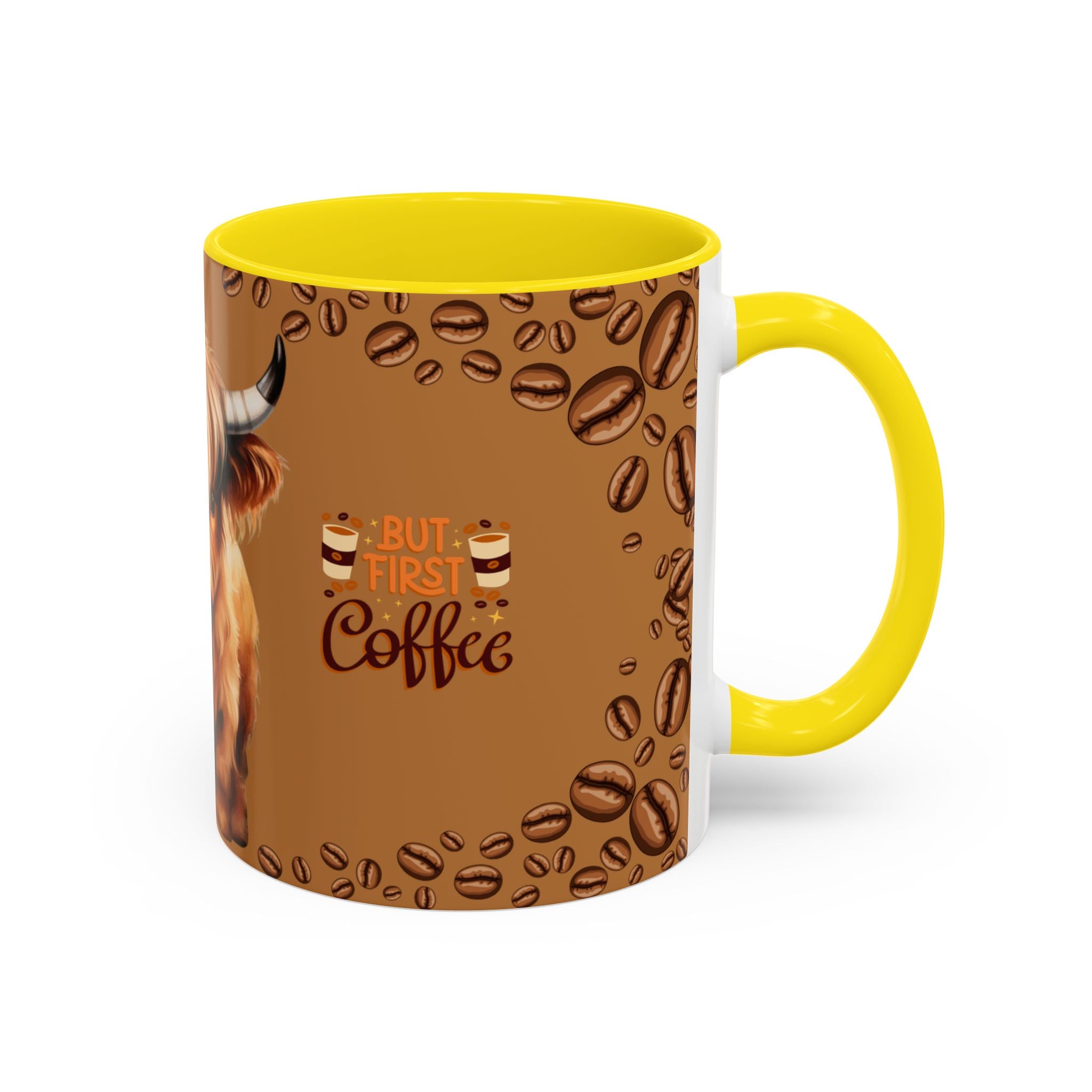 Highland Cow Coffee Mug — 'But First Coffee' Highland Cow Accent Mug (11/15oz)