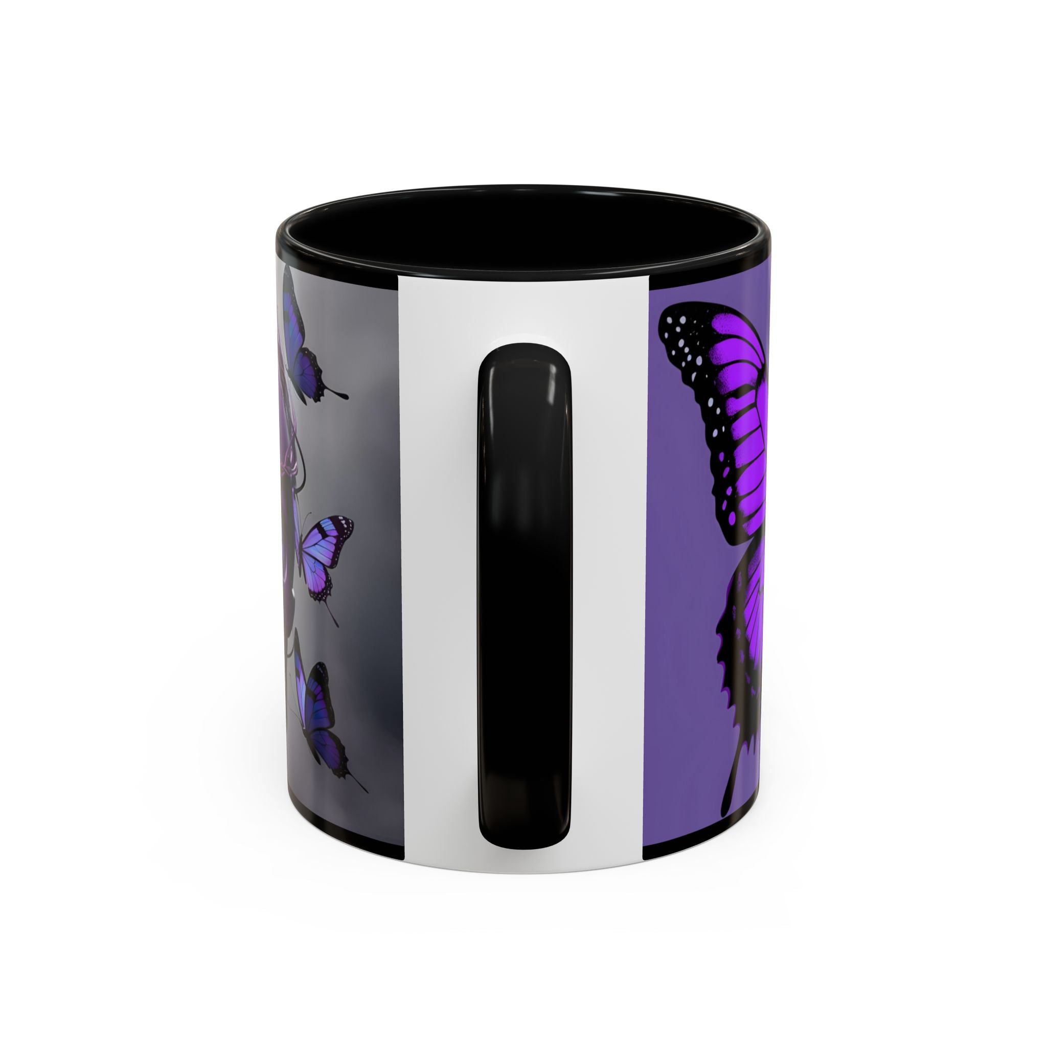 Purple Coffee Cup Gothic Skull & Butterflies Accent Coffee Mug