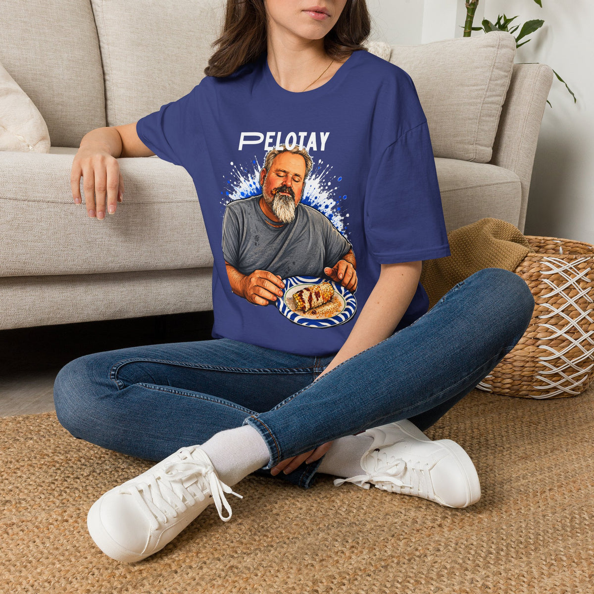 T-Shirt — Bearded Man Enjoying Mexican Elote for the First Time Illustration