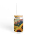 Glass Cup with Straw Sunflower Sunset Theme Sipper Glass, 16oz