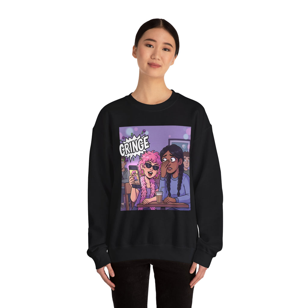 Cringe Friends Illustration Sweatshirt | Cartoon Cafe Scene