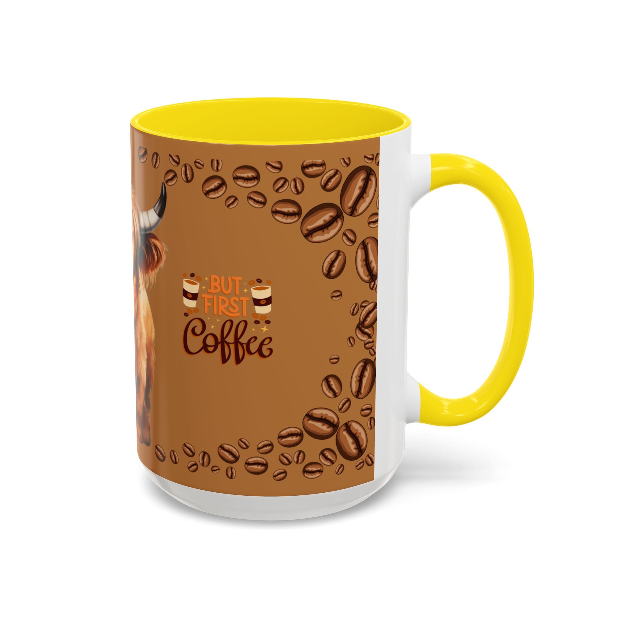 Highland Cow Coffee Mug — 'But First Coffee' Highland Cow Accent Mug (11/15oz)