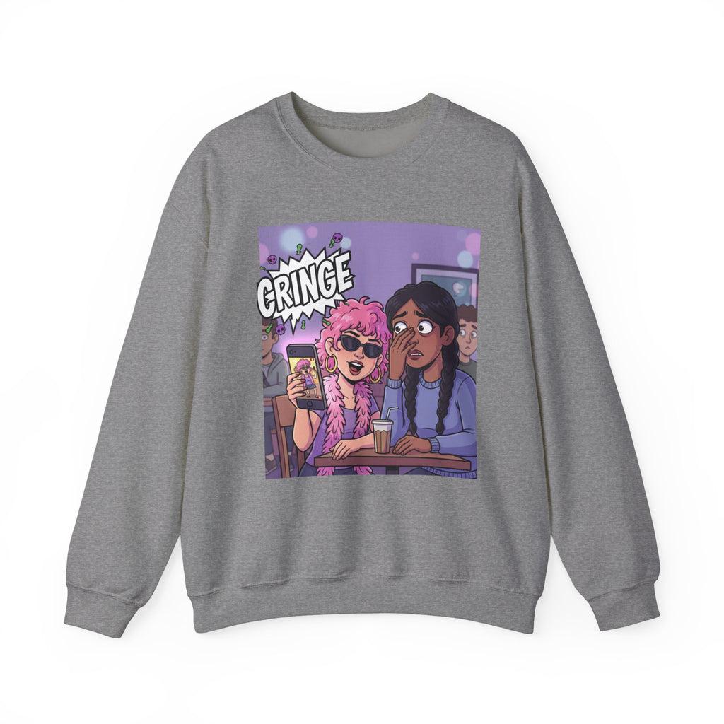 Cringe Friends Illustration Sweatshirt | Cartoon Cafe Scene