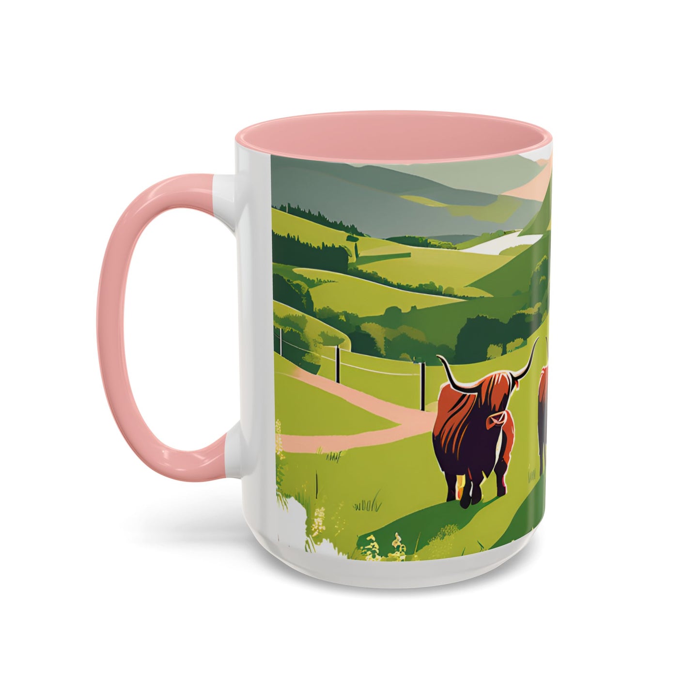 Highland Cow Coffee Mug – Scenic Farm Landscape Accent Mug (11/15oz)