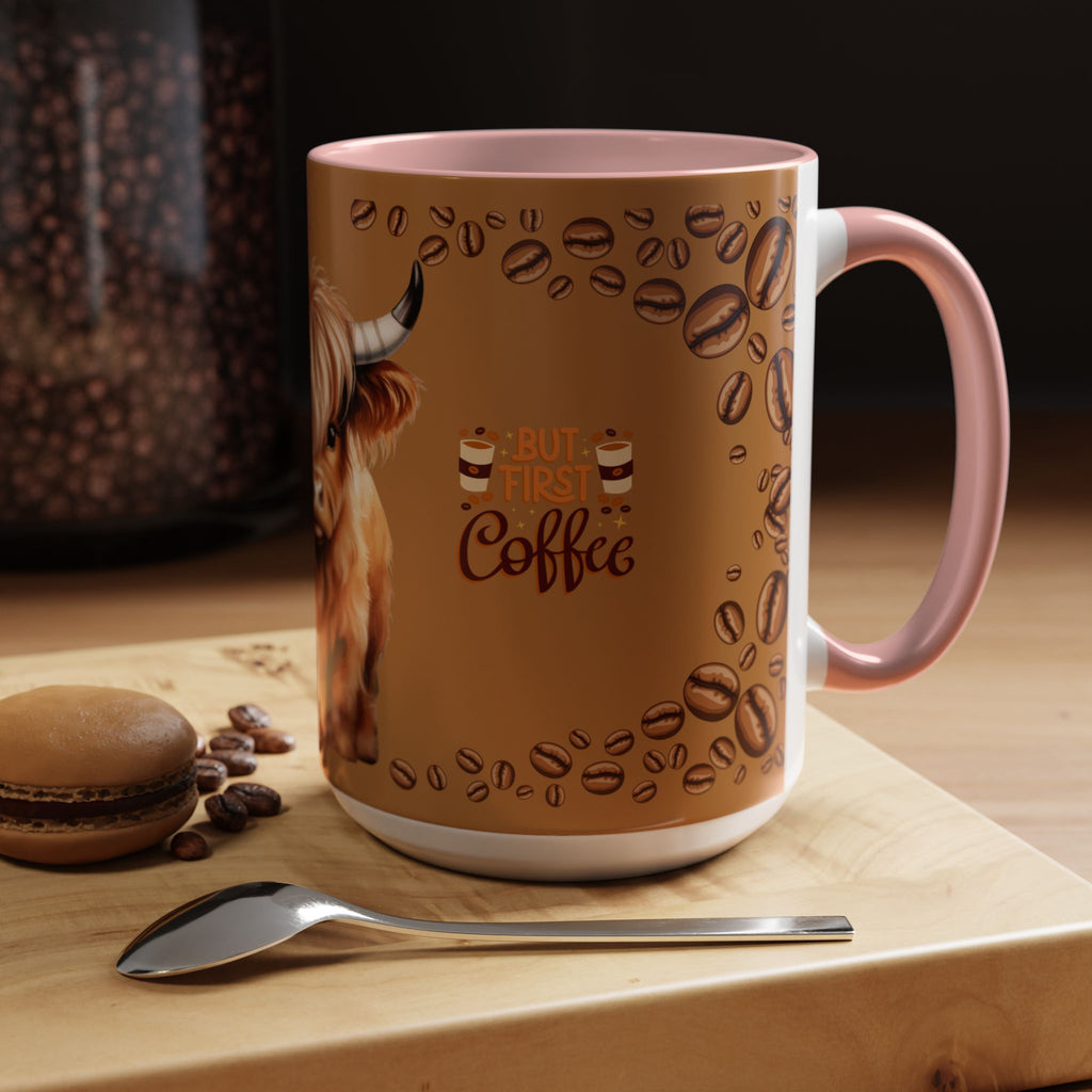 Highland Cow Coffee Mug — 'But First Coffee' Highland Cow Accent Mug (11/15oz)