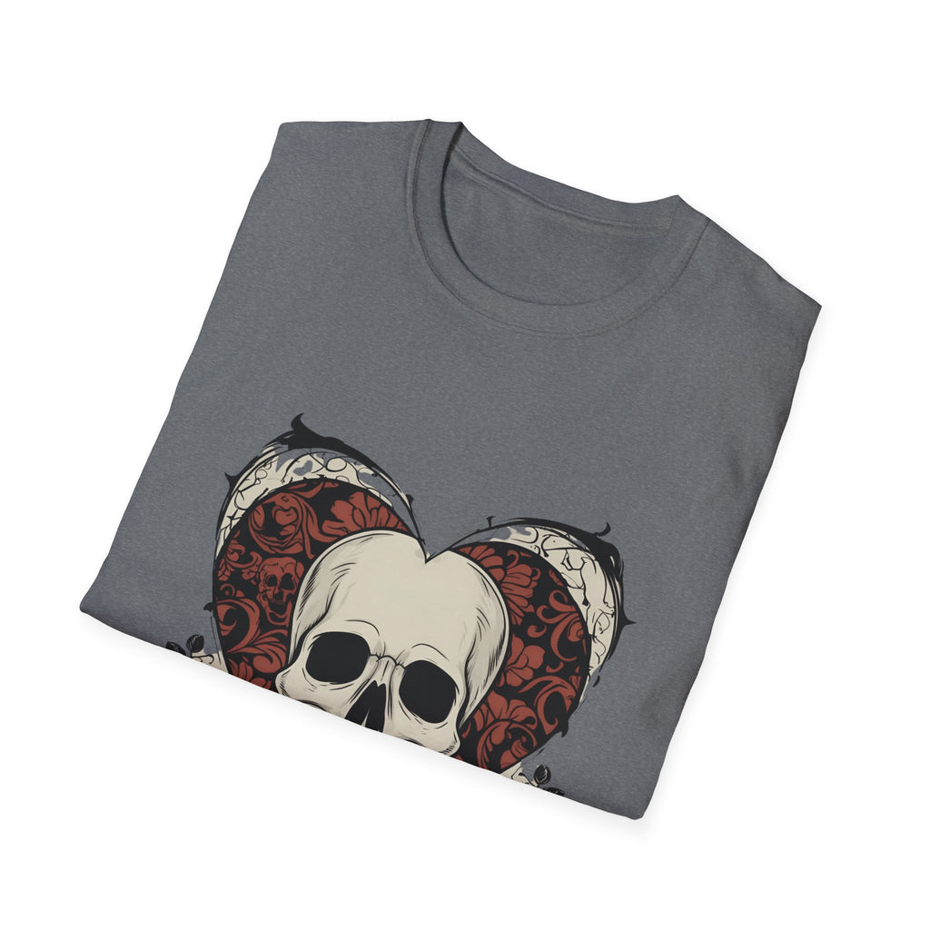 Skull Heart Graphic Tee - Edgy Unisex T-Shirt for Halloween, Gothic Style, Alternative Fashion, Gift for Her/Him