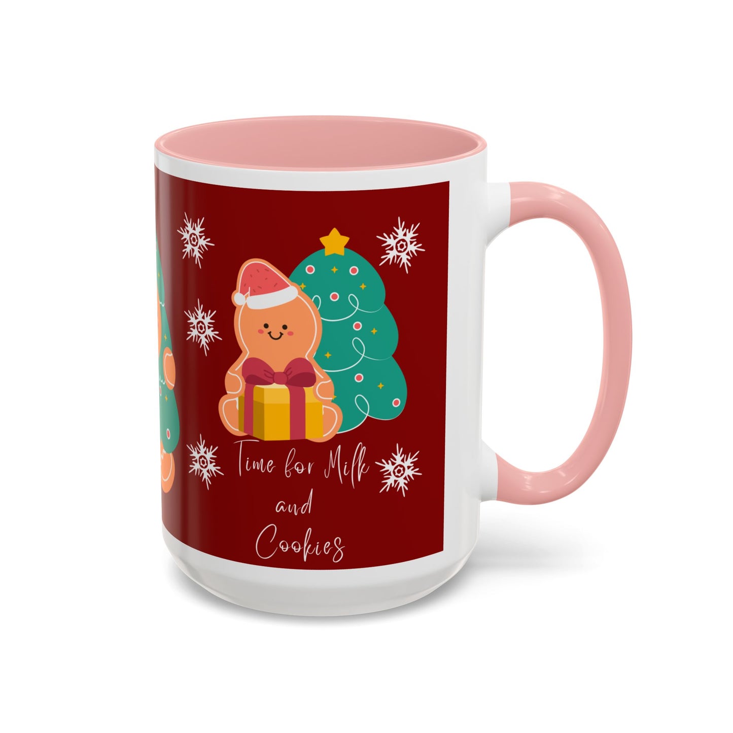 Christmas Cookie & Milk Accent Mug — Holiday Gingerbread Tree Design (11/15oz)