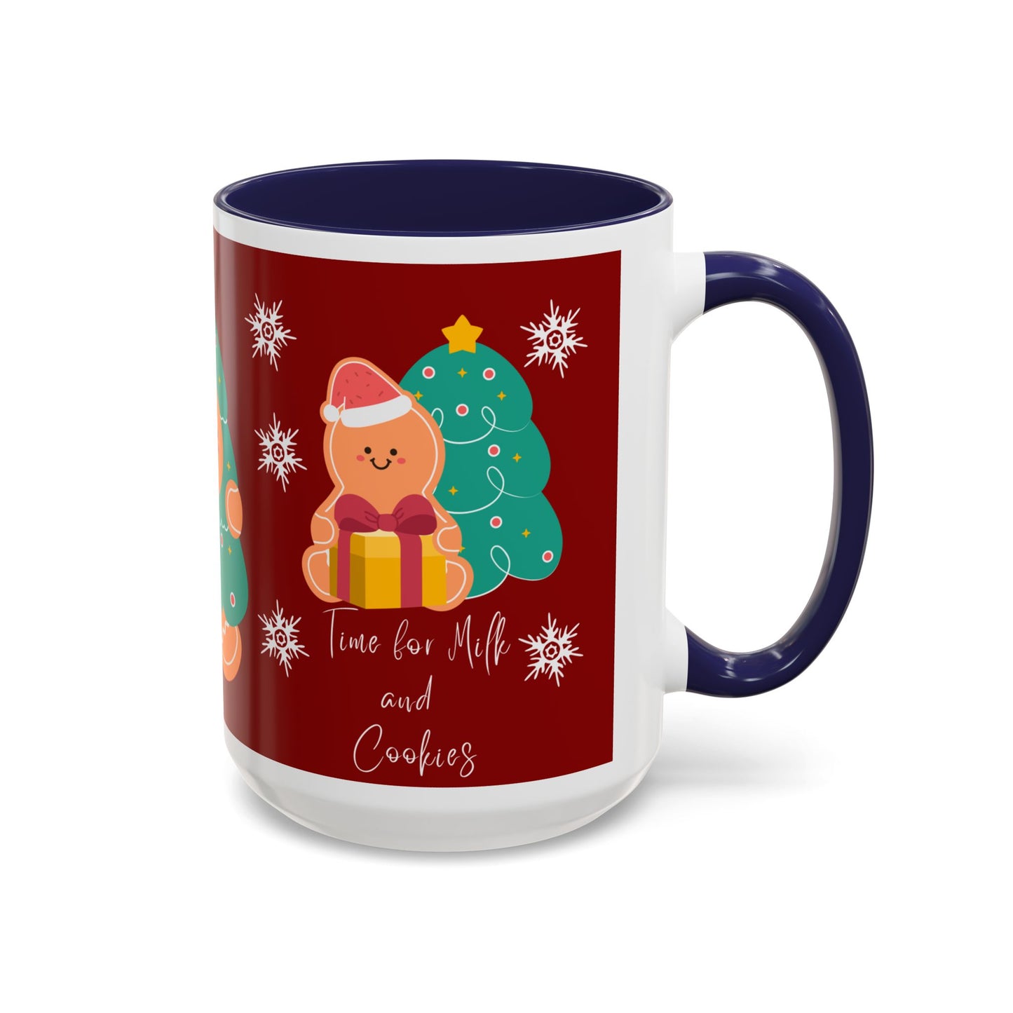 Christmas Cookie & Milk Accent Mug — Holiday Gingerbread Tree Design (11/15oz)