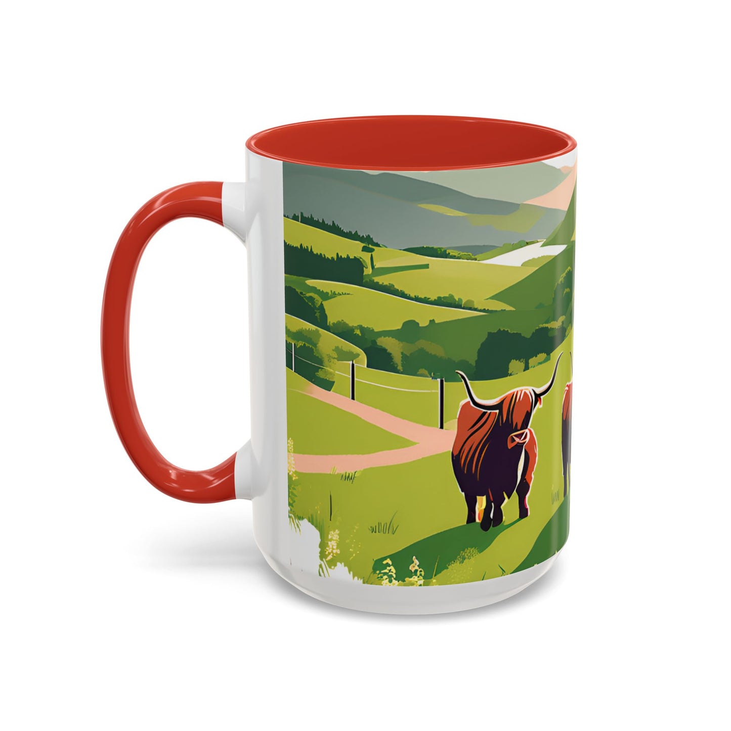 Highland Cow Coffee Mug – Scenic Farm Landscape Accent Mug (11/15oz)