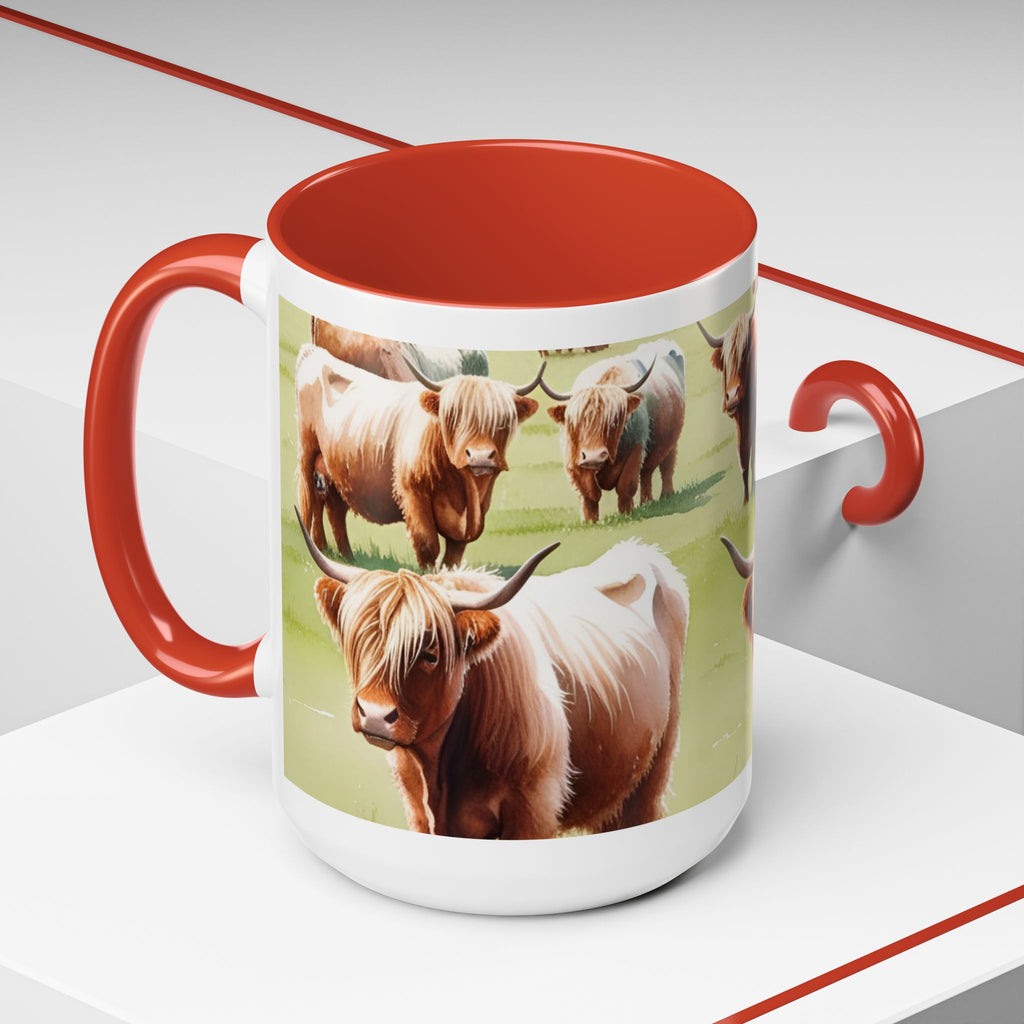 Highland Cow Accent Coffee Mug — Cute Rustic Cattle Farm Design (11/15 oz)