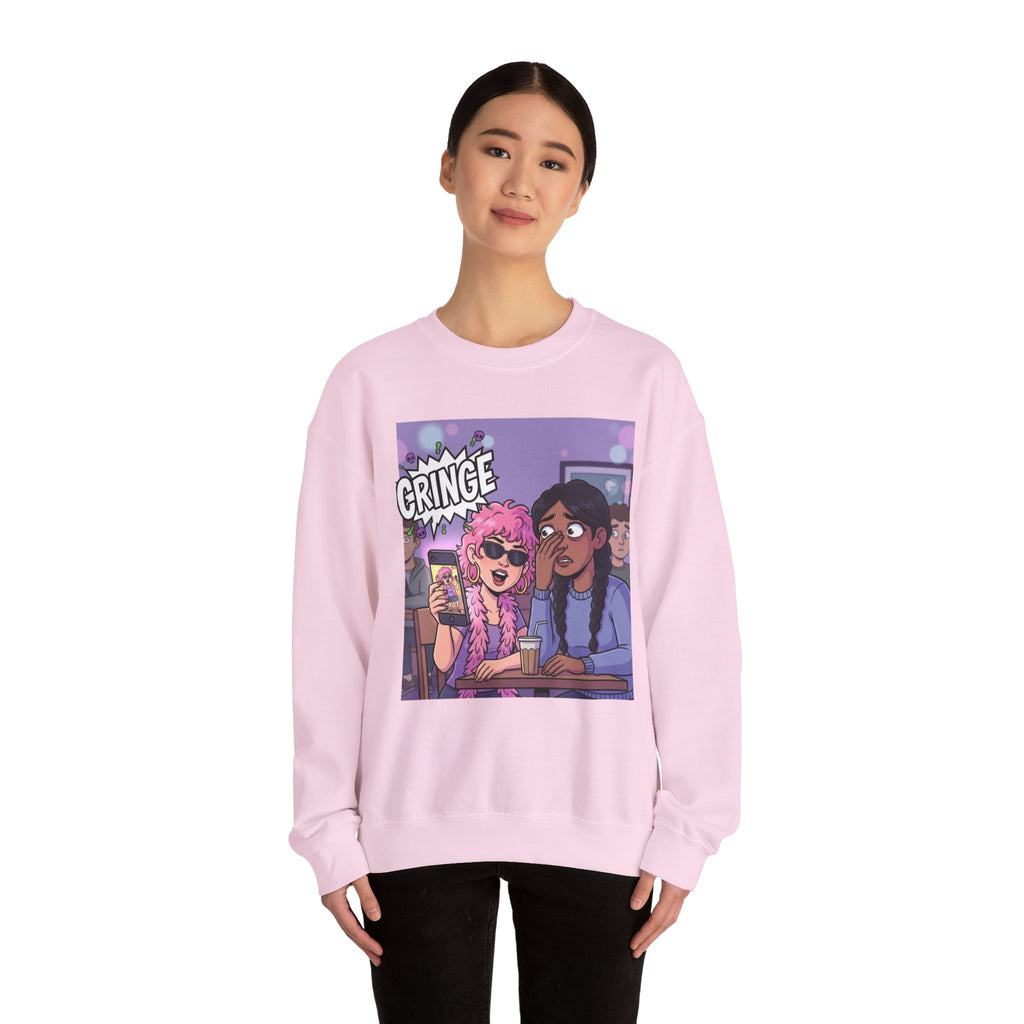 Cringe Friends Illustration Sweatshirt | Cartoon Cafe Scene