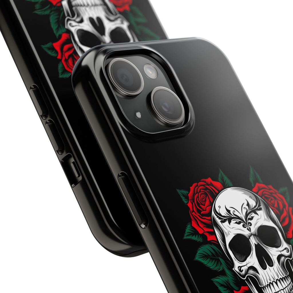 Skull and Roses Tough Phone Case — Durable Protective iPhone Cover with Vibrant Wing Design
