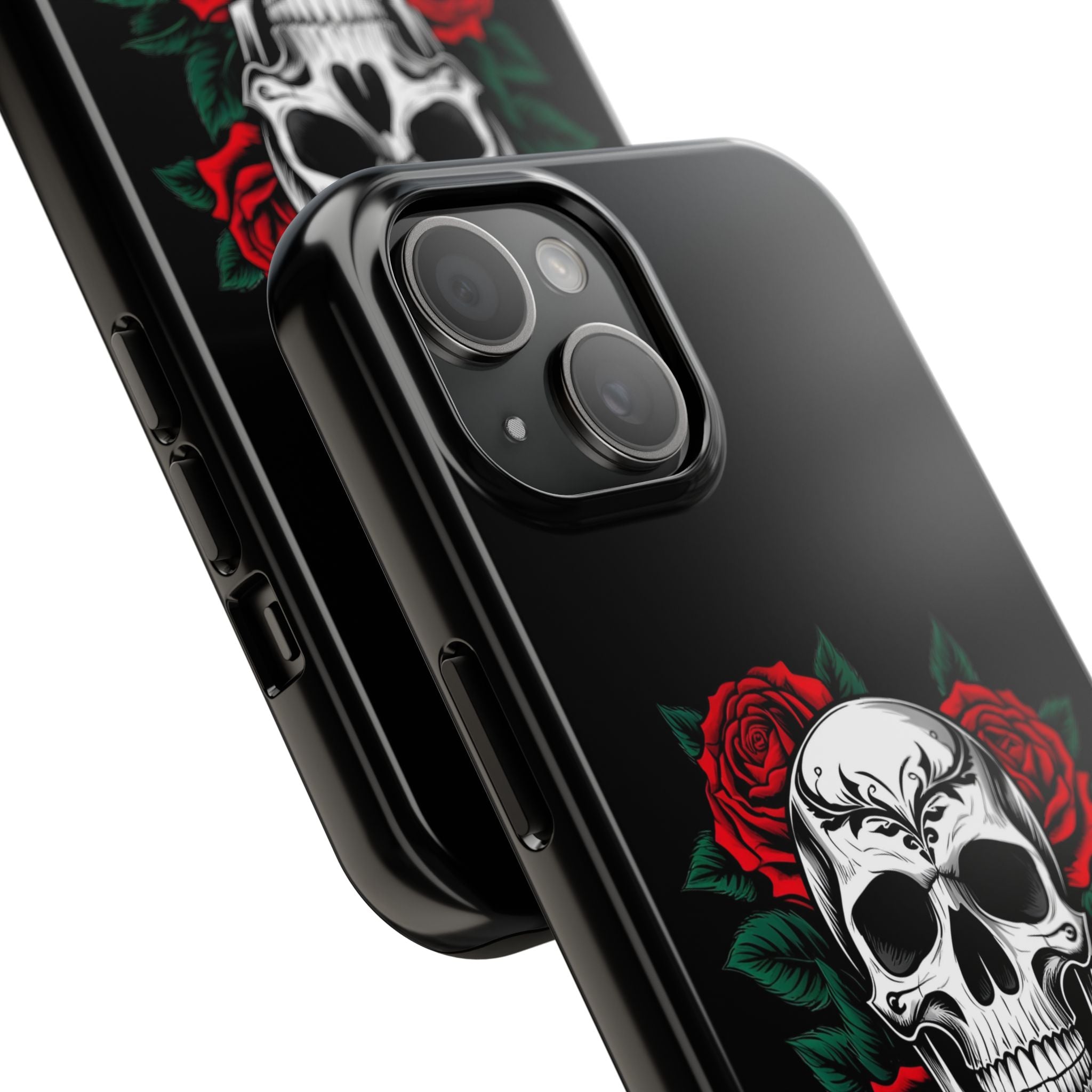 Skull and Roses Tough Phone Case — Durable Protective iPhone Cover with Vibrant Wing Design