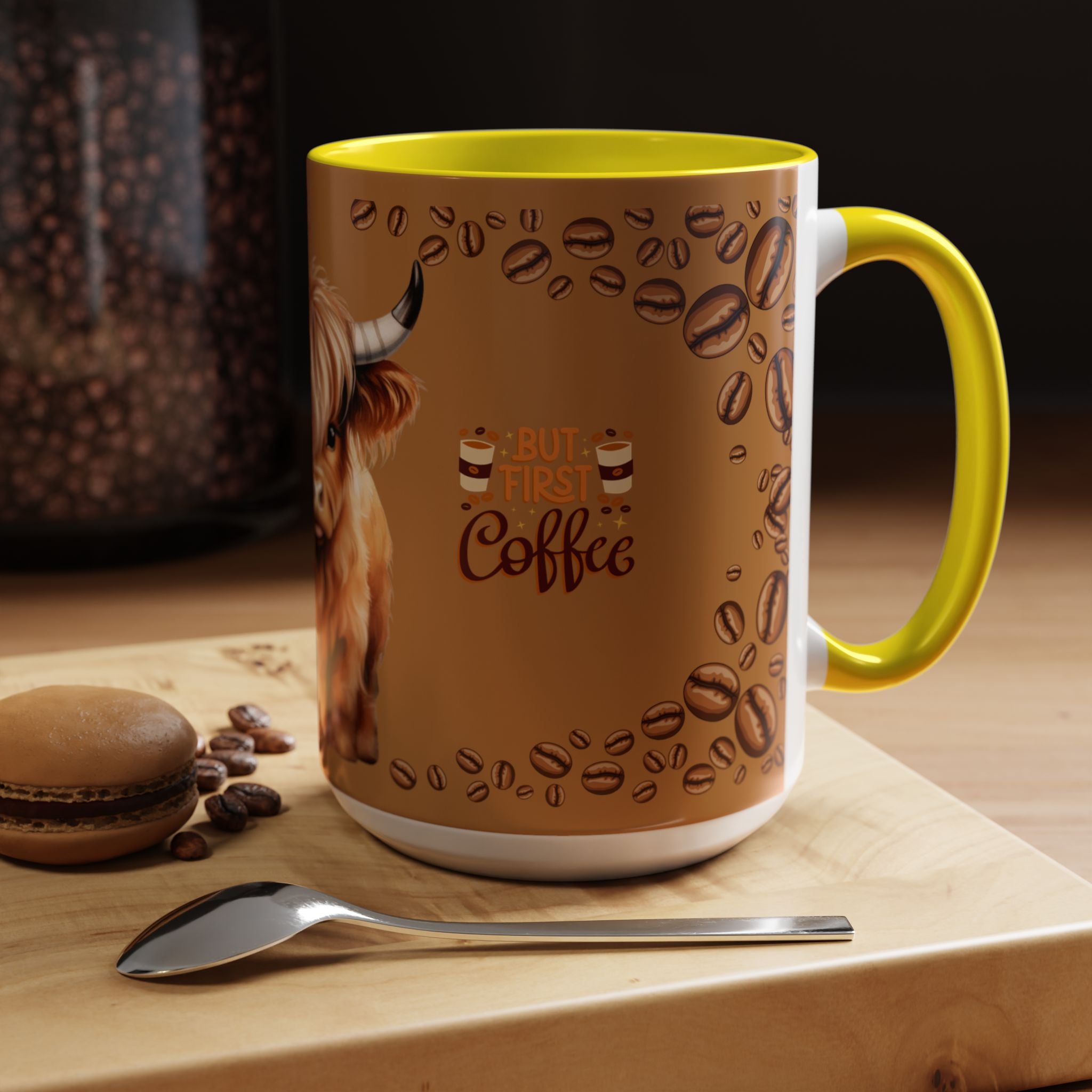 Highland Cow Coffee Mug — 'But First Coffee' Highland Cow Accent Mug (11/15oz)