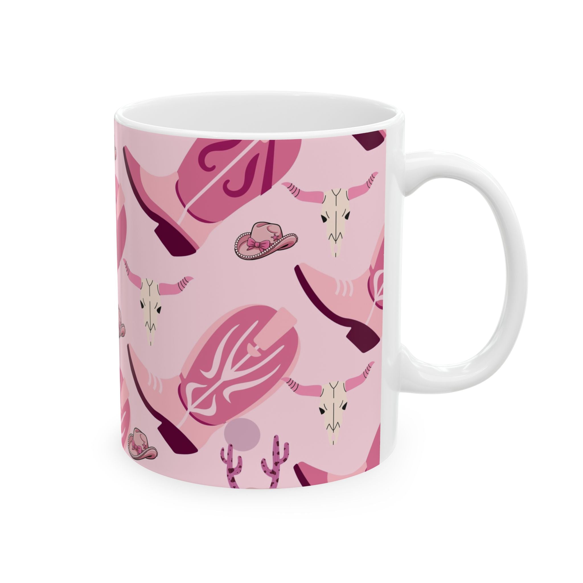 Cowgirl Pink Pattern Ceramic Mug — Western Hats & Boots Coffee Cup (11oz/15oz)
