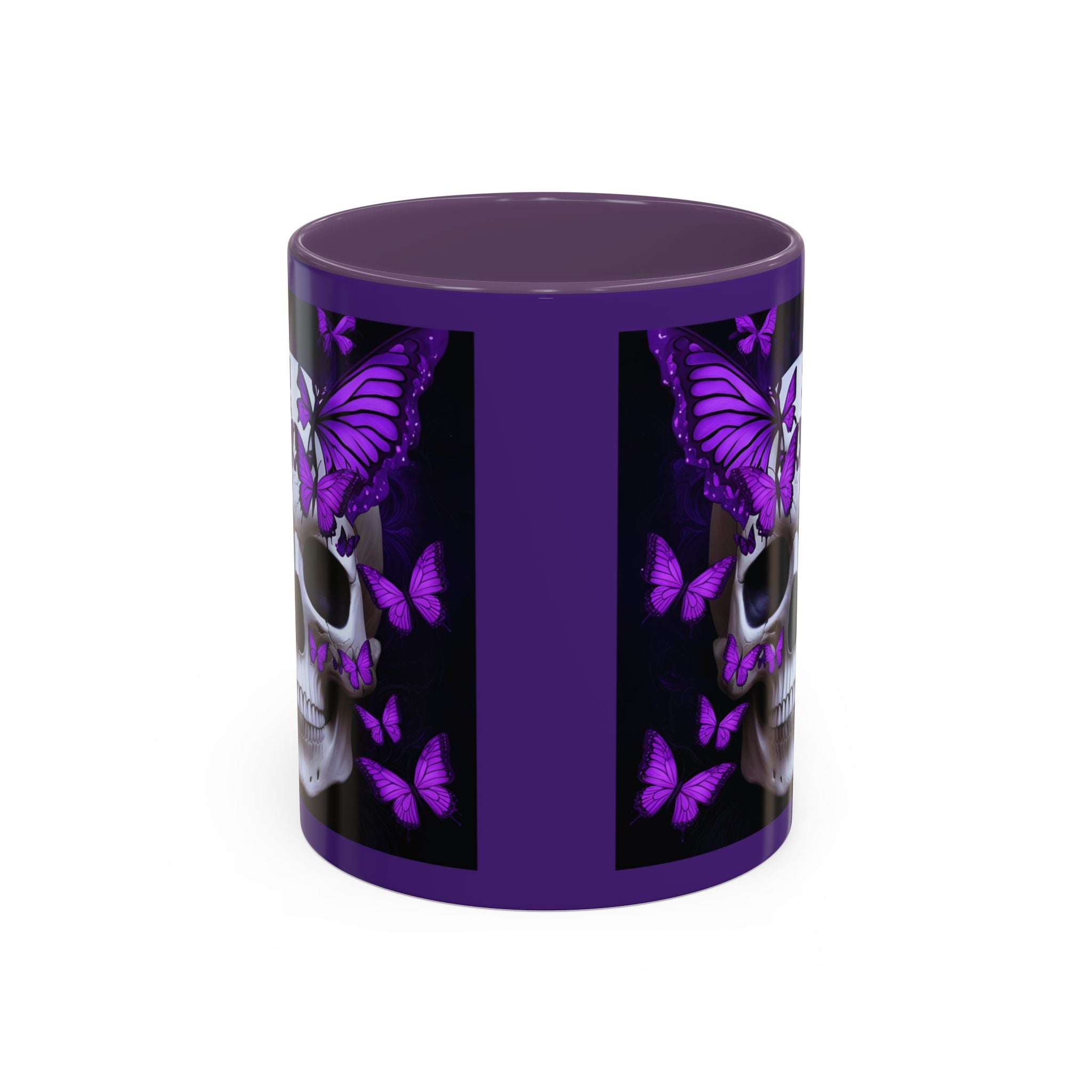 Purple Coffee Cup Gothic Butterfly Skull Accent Mug