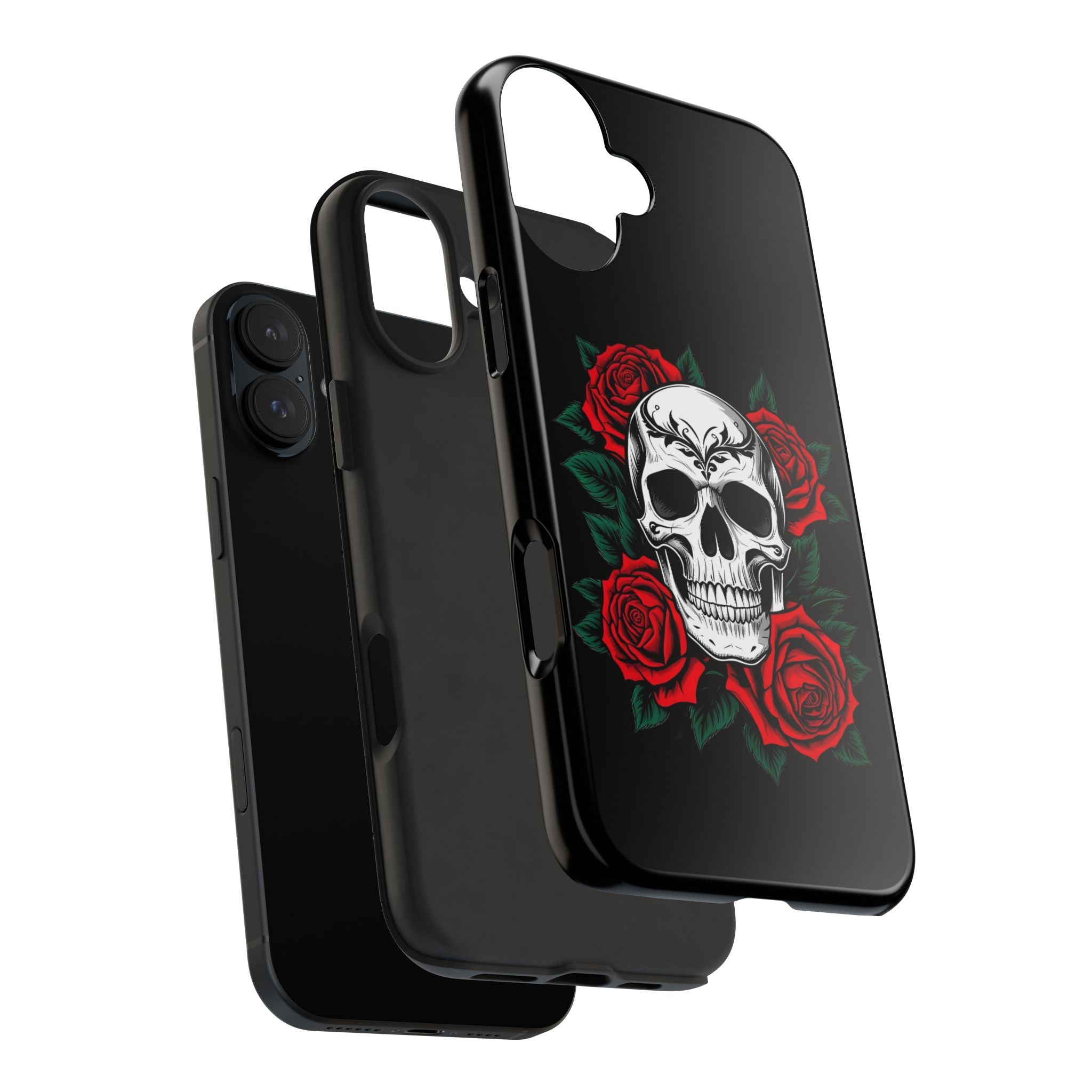 Skull and Roses Tough Phone Case — Durable Protective iPhone Cover with Vibrant Wing Design