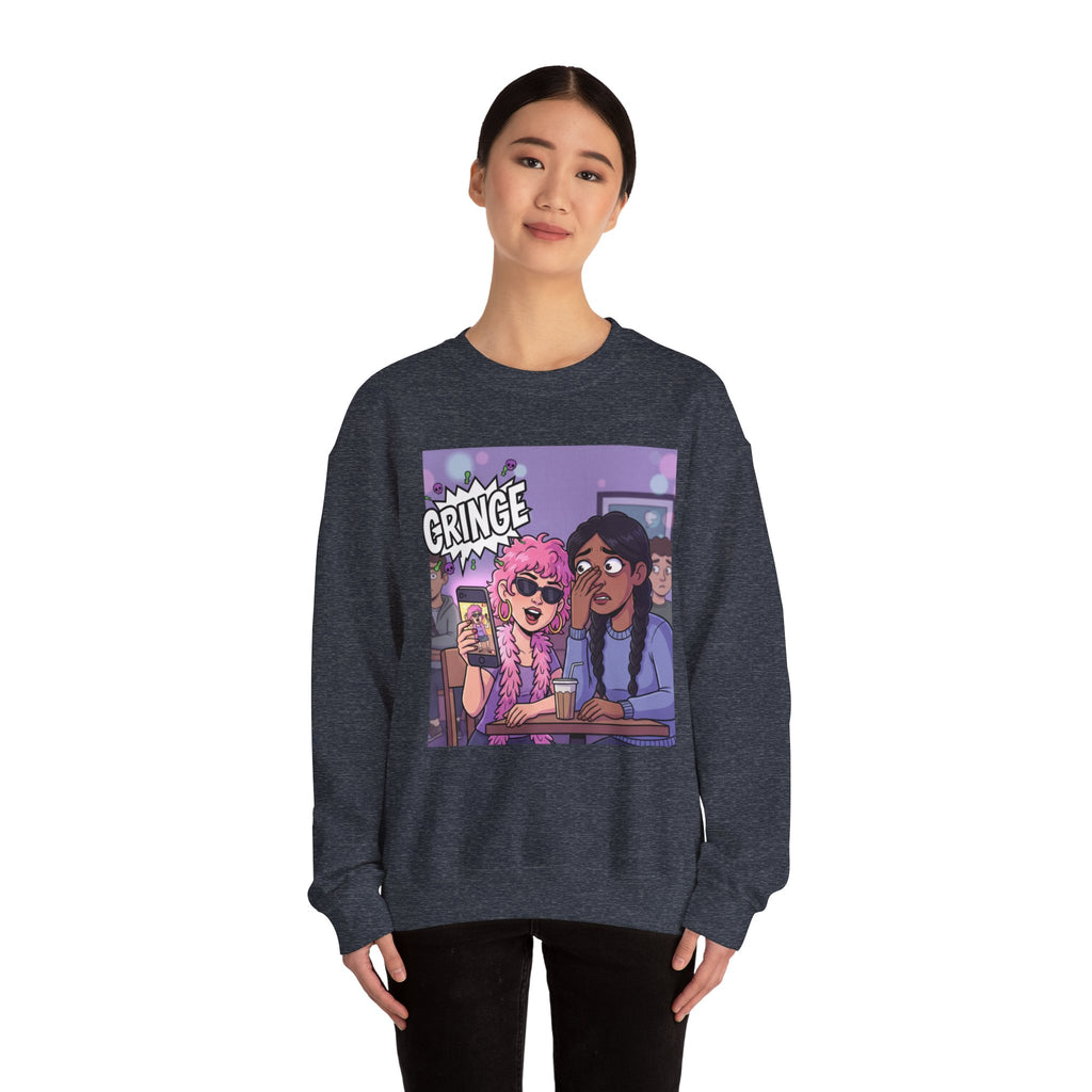 Cringe Friends Illustration Sweatshirt | Cartoon Cafe Scene