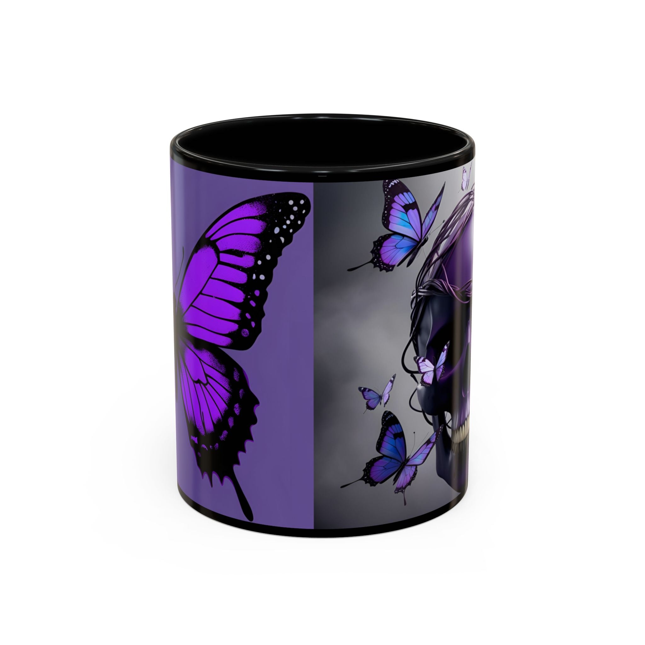Purple Coffee Cup Gothic Skull & Butterflies Accent Coffee Mug