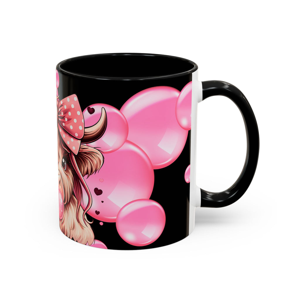 Highland Cow Bubblegum Mug  Cute Pink Bow Accent Coffee Cup (11/15oz)