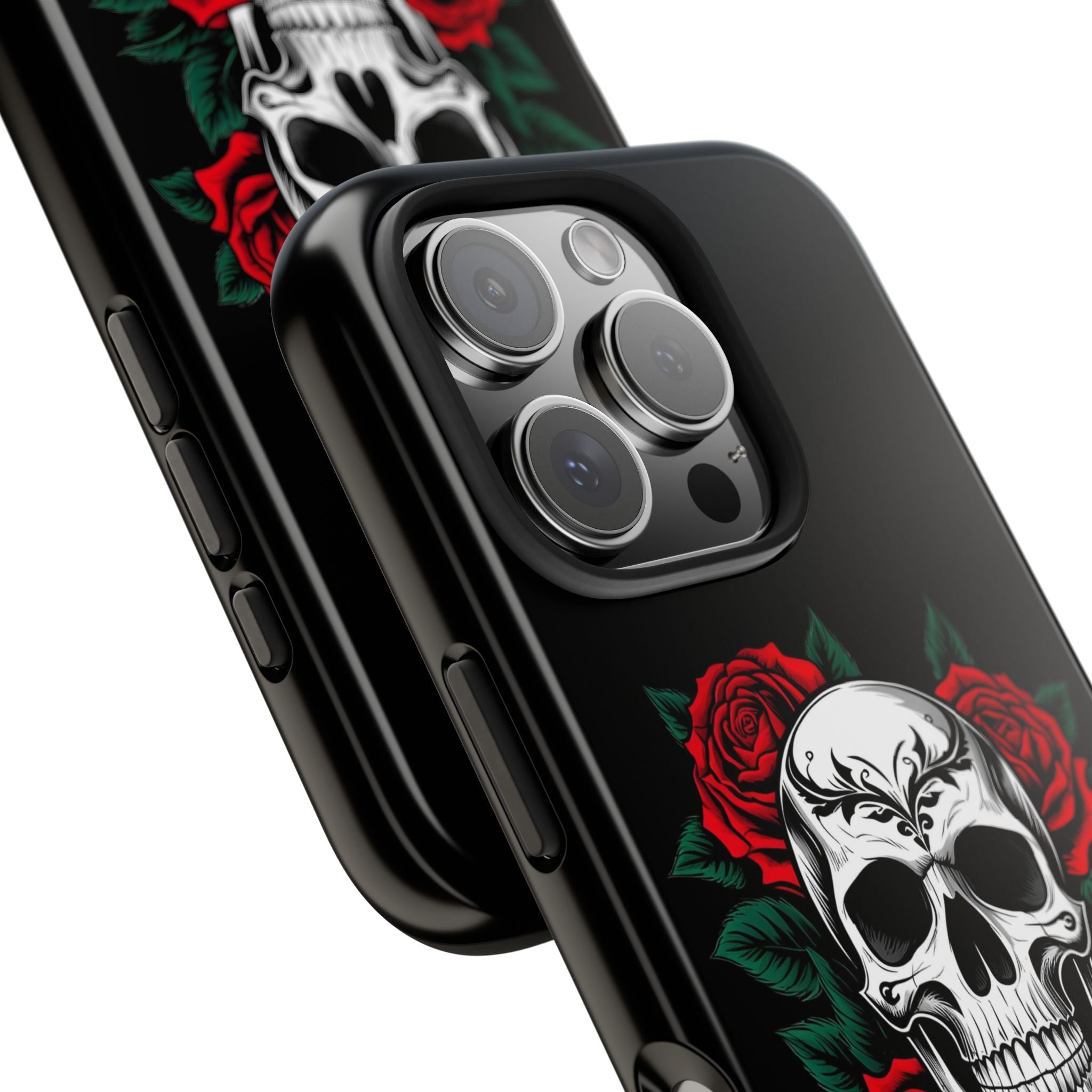 Skull and Roses Tough Phone Case — Durable Protective iPhone Cover with Vibrant Wing Design