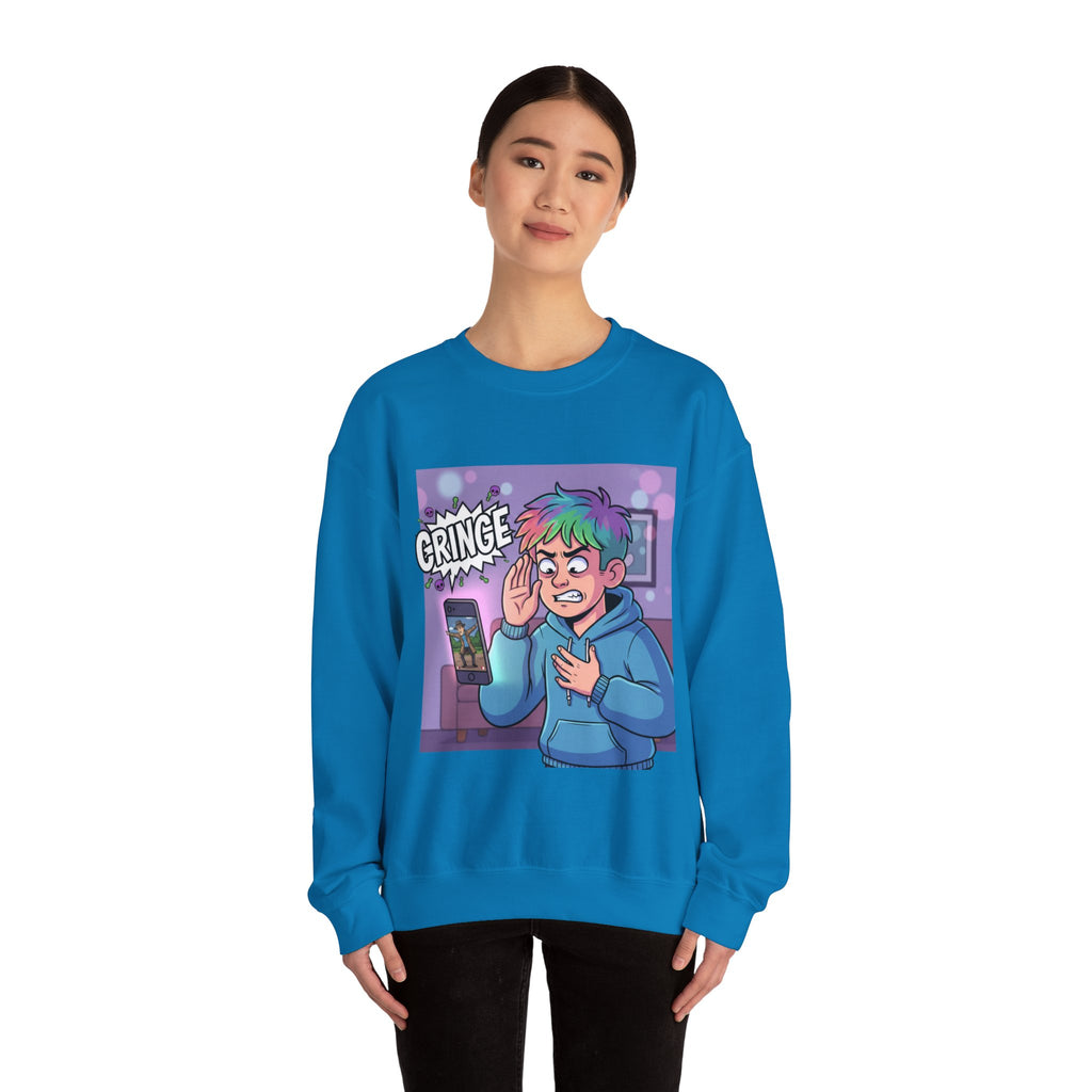 Cringe Reaction Cartoon Boy Sweatshirt | Funny Phone Call Illustration