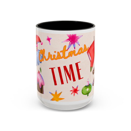 Christmas Time Accent Coffee Mug — Festive Gingerbread & Ornaments Holiday Mug (11/15 oz)