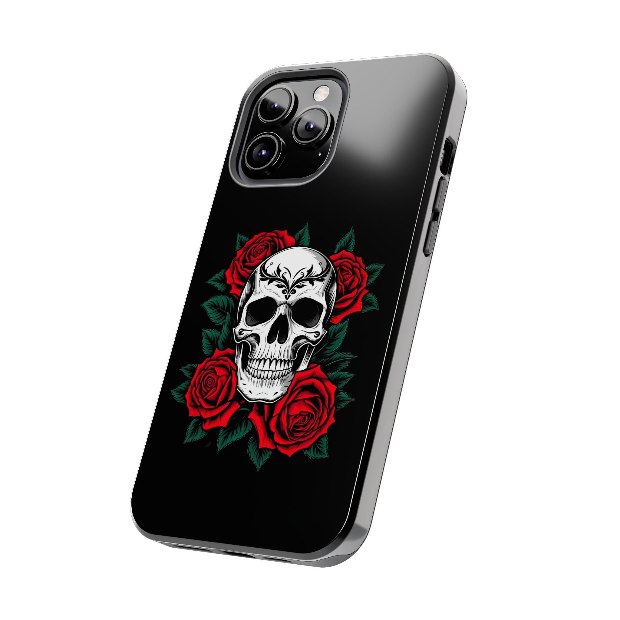 Skull and Roses Tough Phone Case — Durable Protective iPhone Cover with Vibrant Wing Design