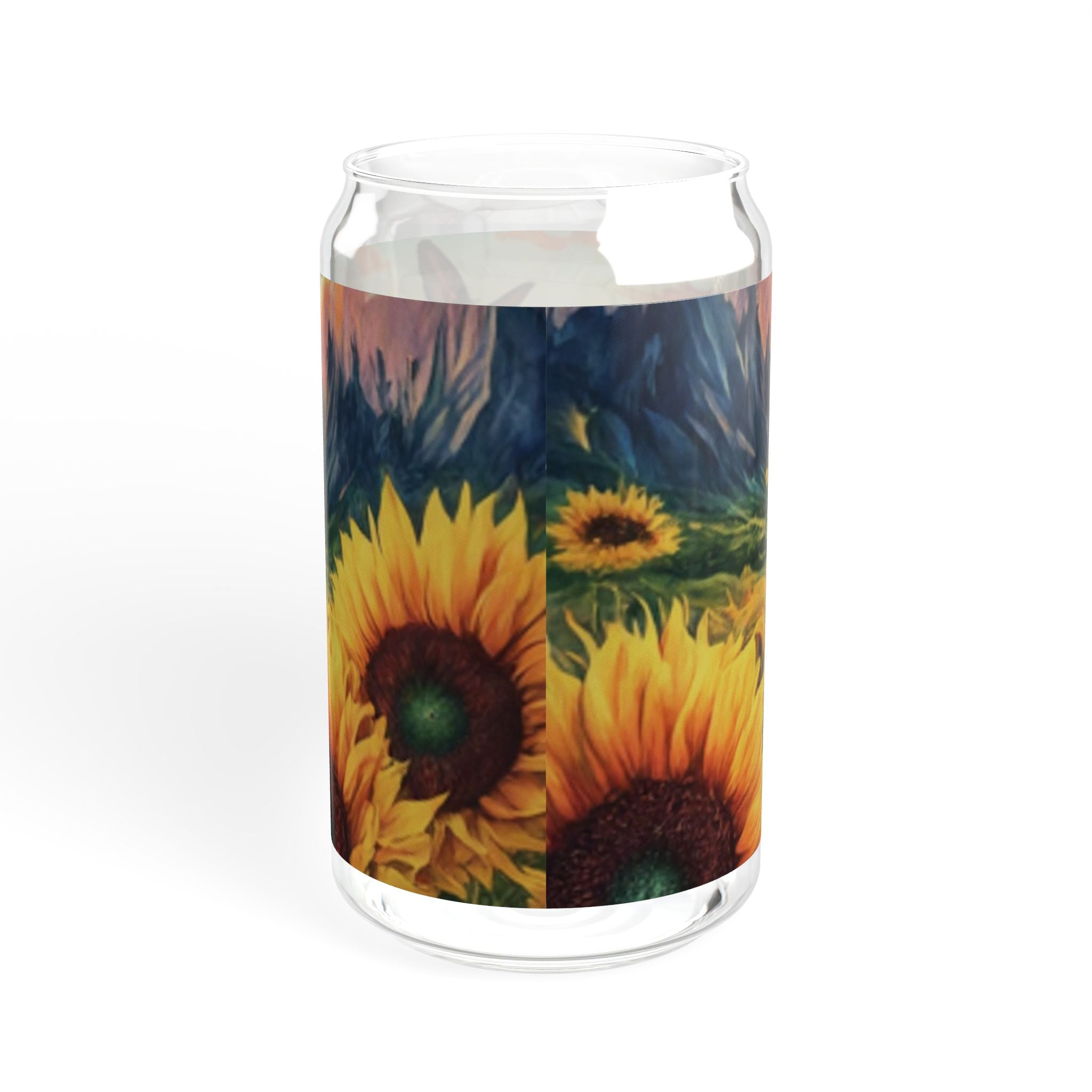 Glass Cup with Straw Sunflower Sunset Theme Sipper Glass, 16oz