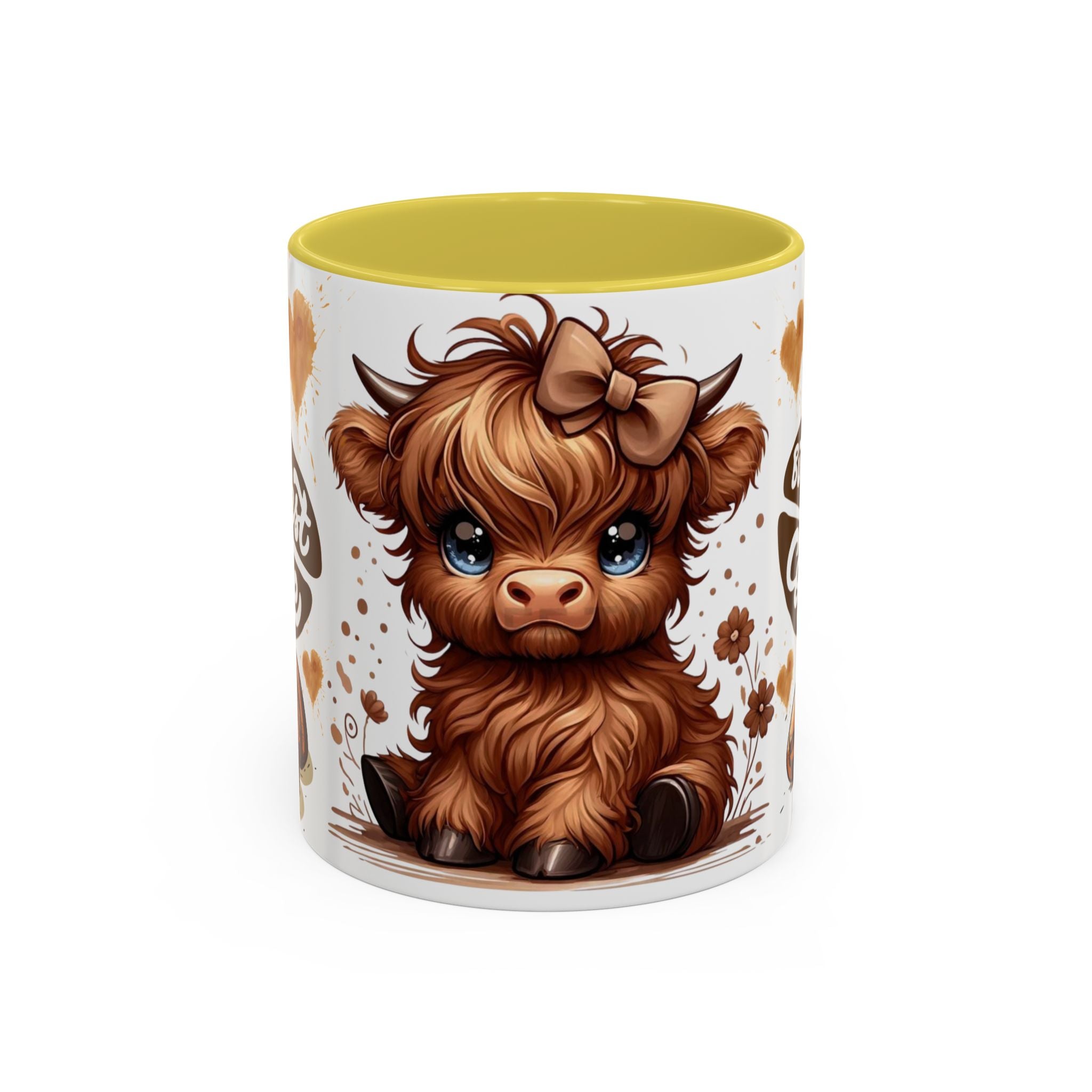 Cute Highland Cow Coffee Mug — "But First Coffee" Colorful Ceramic Mug (11oz/15oz)