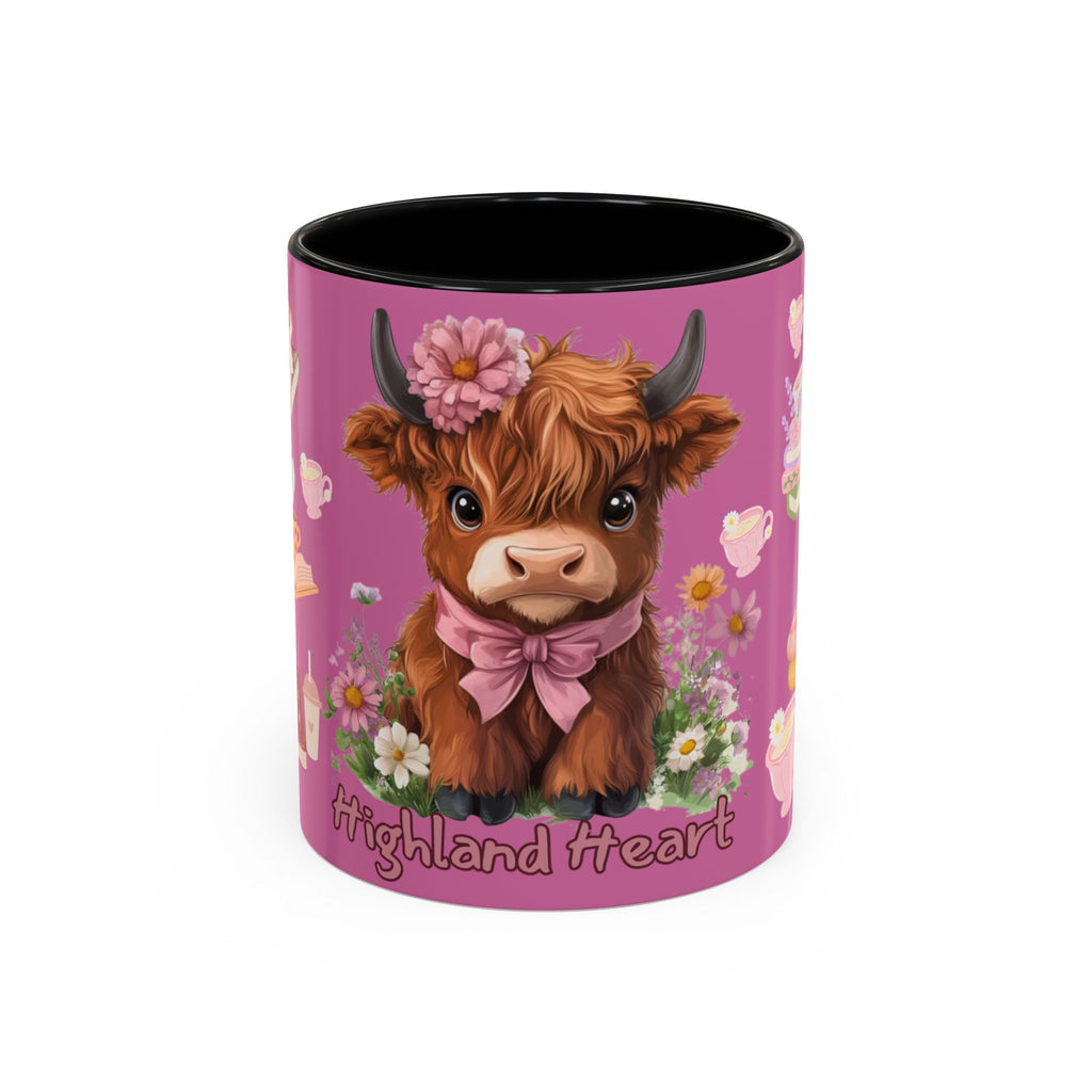 Highland Cow Coffee Mug — Cute Floral Heart Cow Accent Mug (11/15oz)