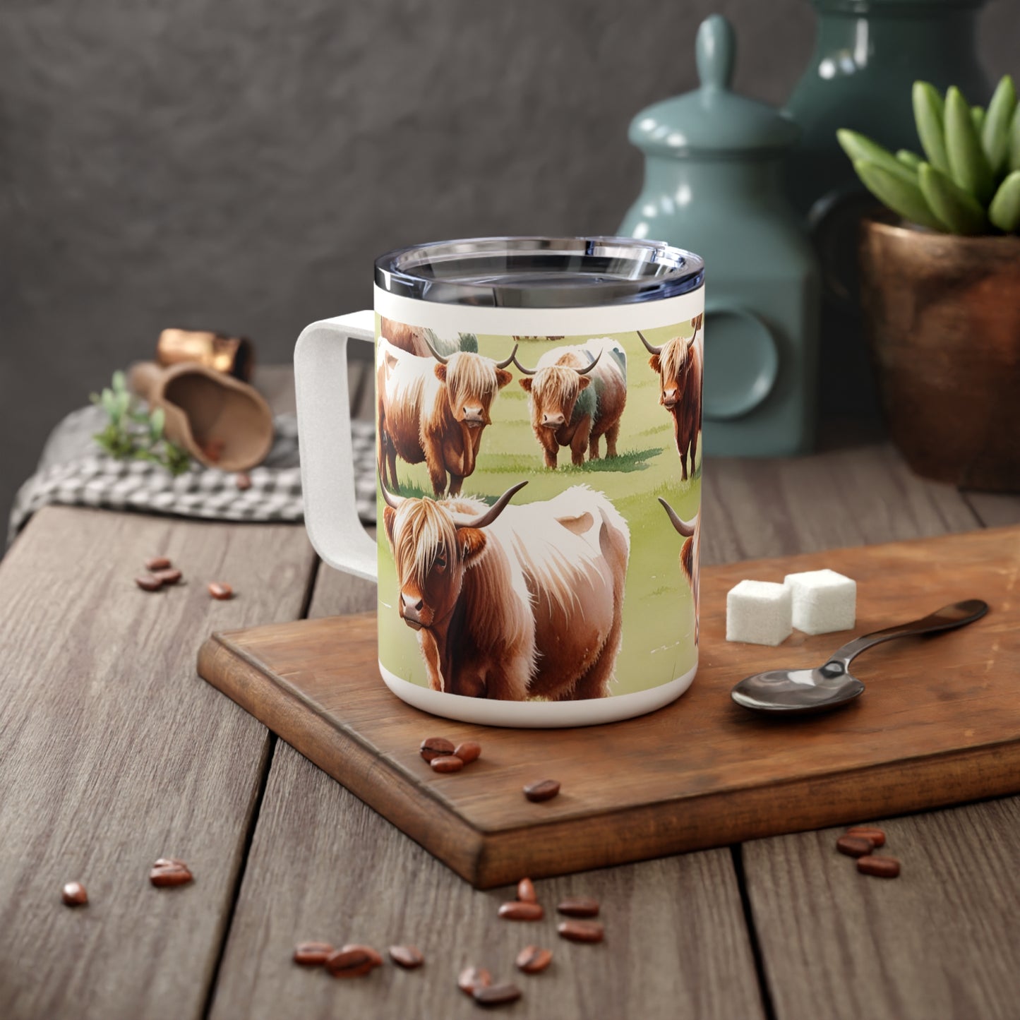 Highland Cow Insulated Coffee Mug — 10oz Thermal Travel Mug